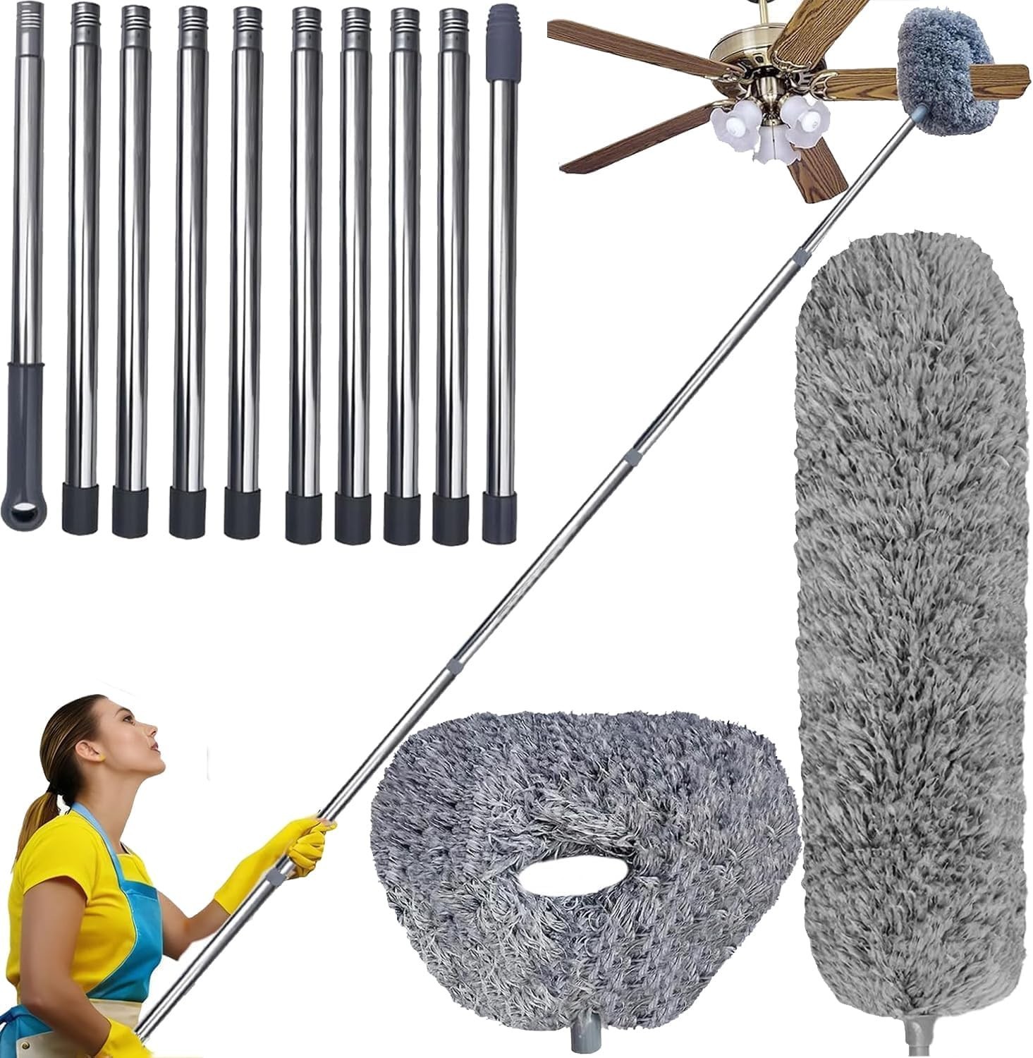 20Ft High Reach Cobweb Duster with Extension Pole Spider Web Brush Grey