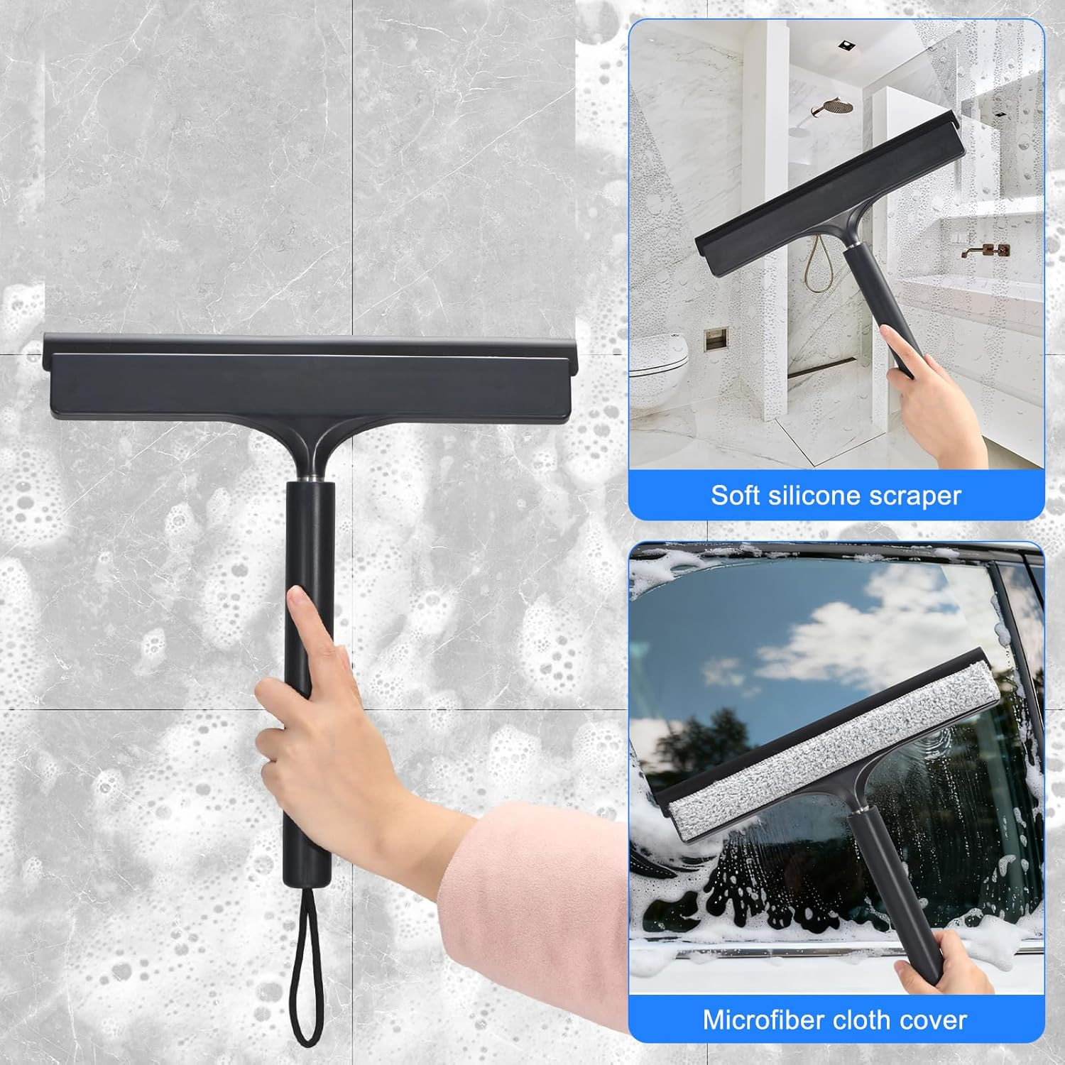 Shower Squeegee with Long Handle, Telescoping Window and Floor Extendable Squeeg