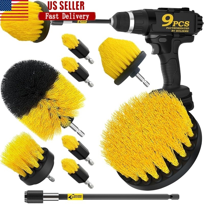 8 Piece Drill Brush Set Deep Cleaning Tub Grout Upholstery Tile Bathroom New