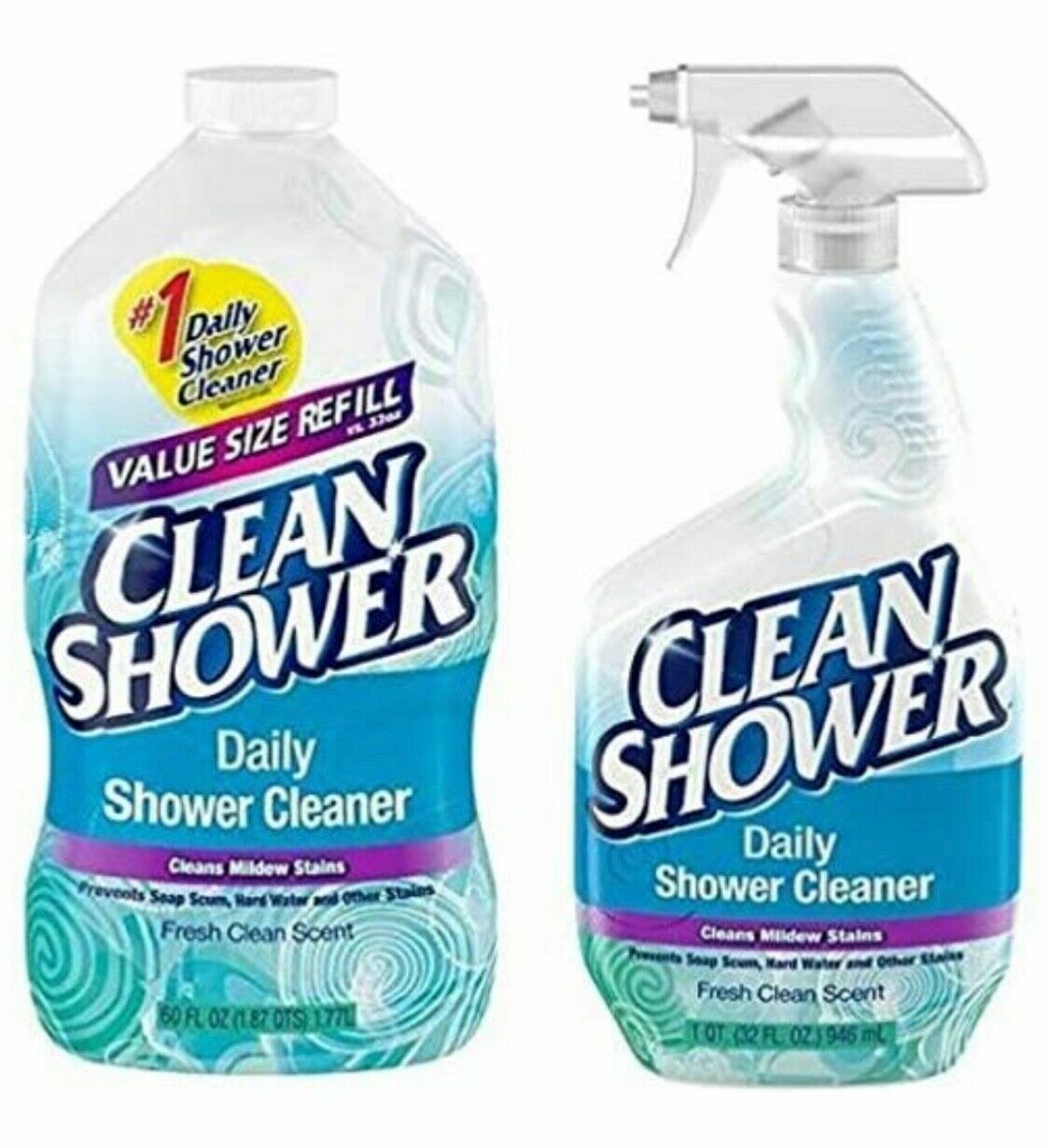 Clean Shower Daily Shower Cleaner – 32 Oz. Spray & 60 Oz. Refill – Scrub Free