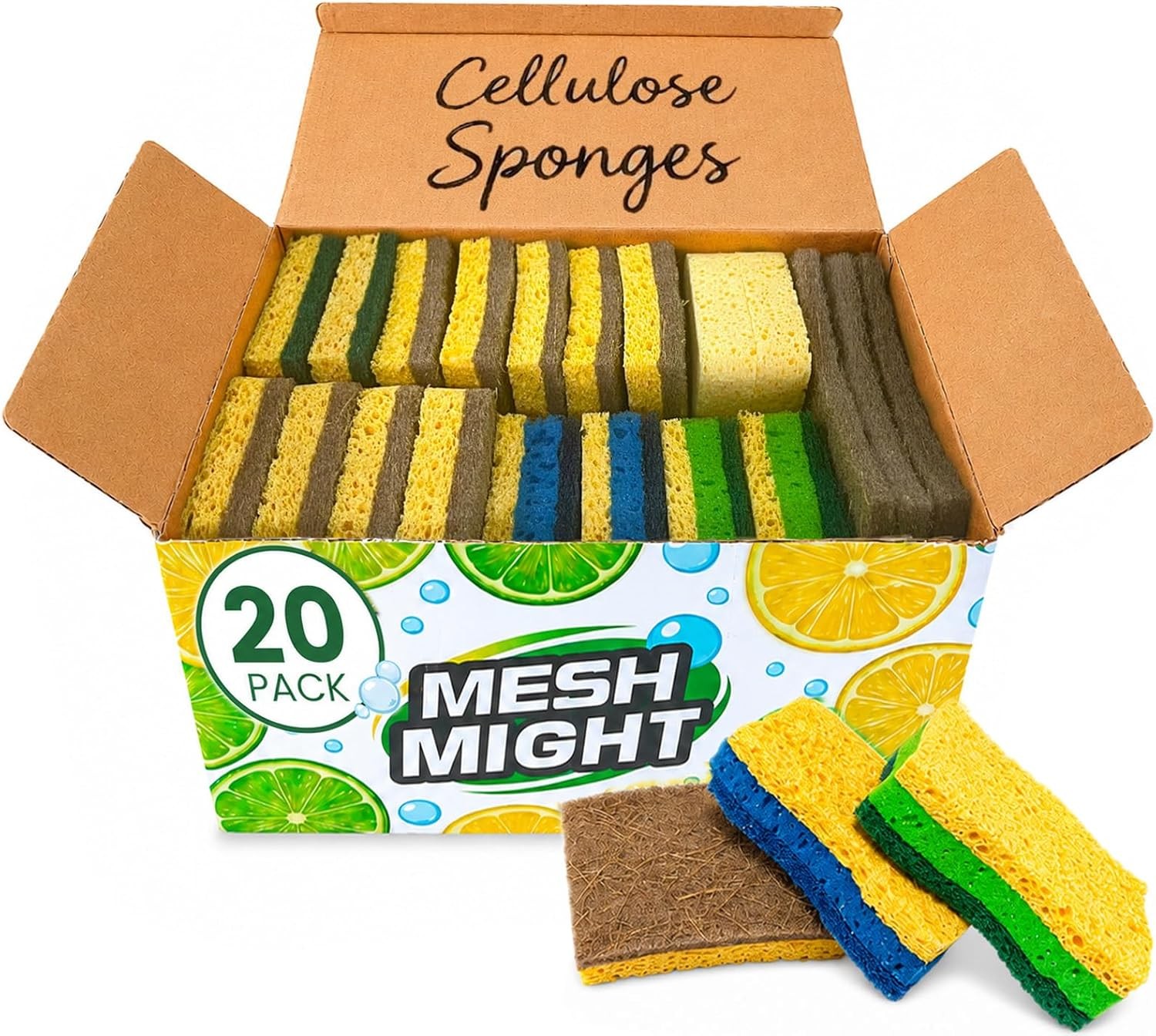 Kitchen Sponges, 20 Count, Plant-Based Cellulose + PET Scrub Sponge Set, Scratch