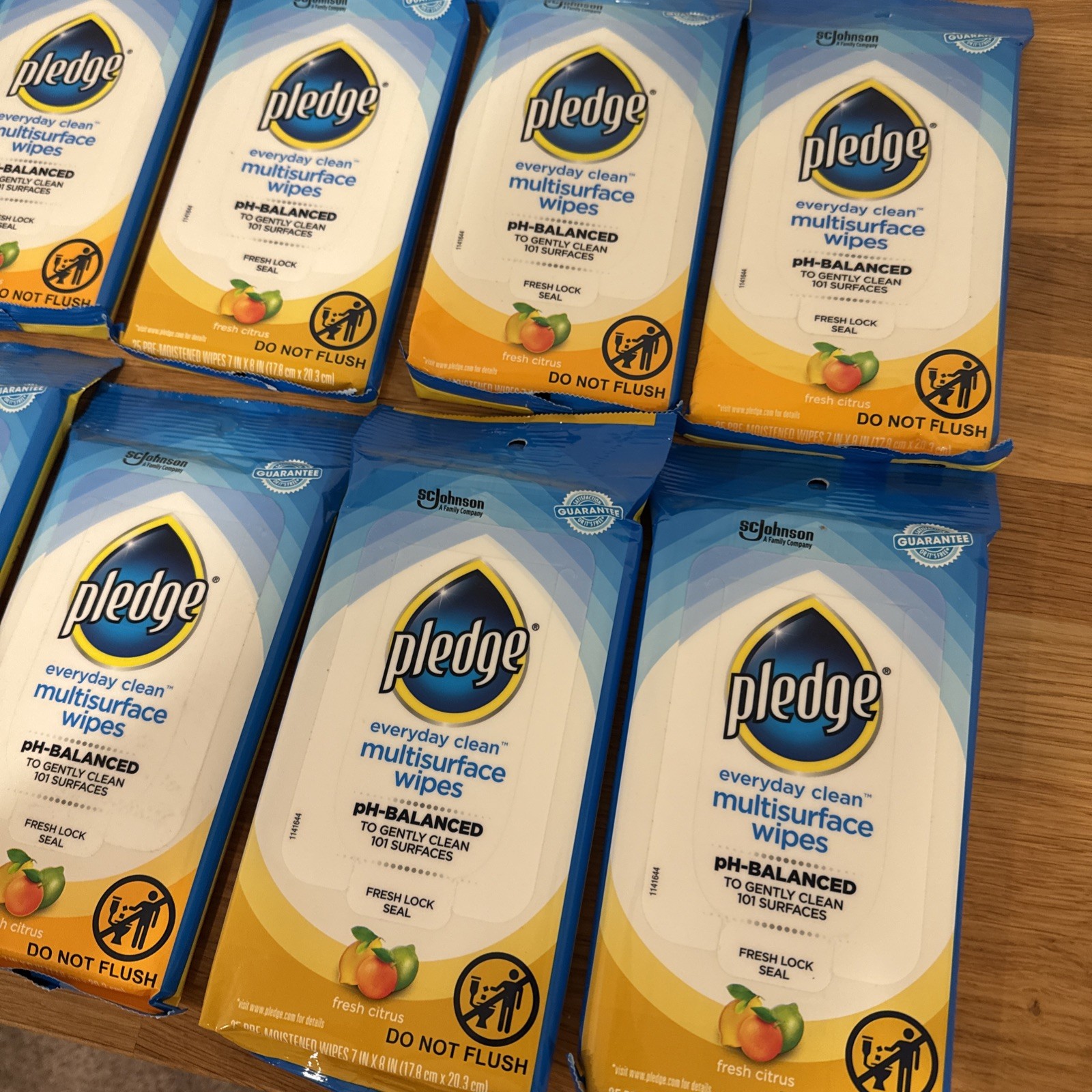 Pledge Multi-Surface Wipes, Lot Of 10 Packs Of 25 Fresh Citrus/NEW/Sealed