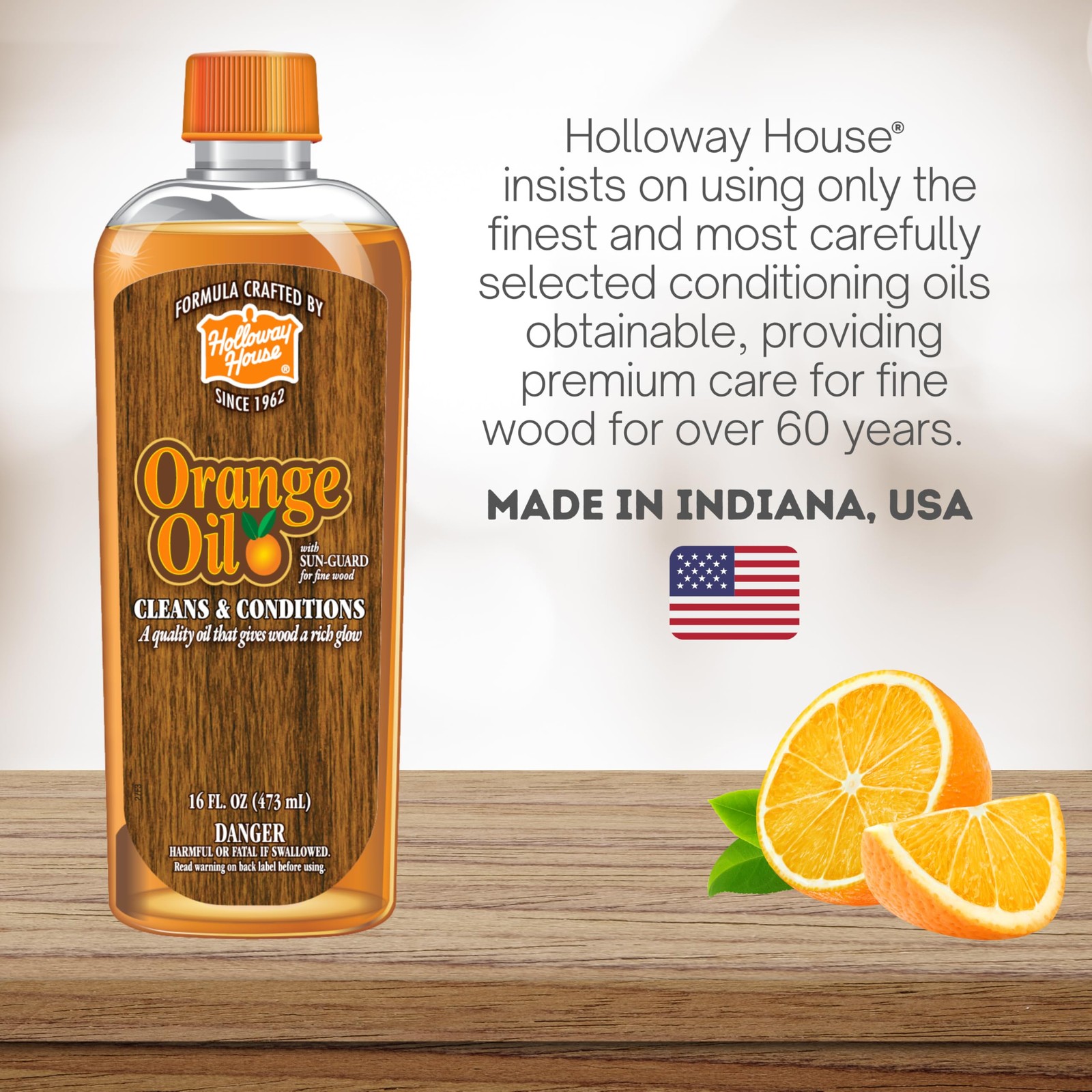 Holloway House Orange Oil Cleaner 16oz, w/ Sun-Guard | 16 Fl Oz (Pack of 1)