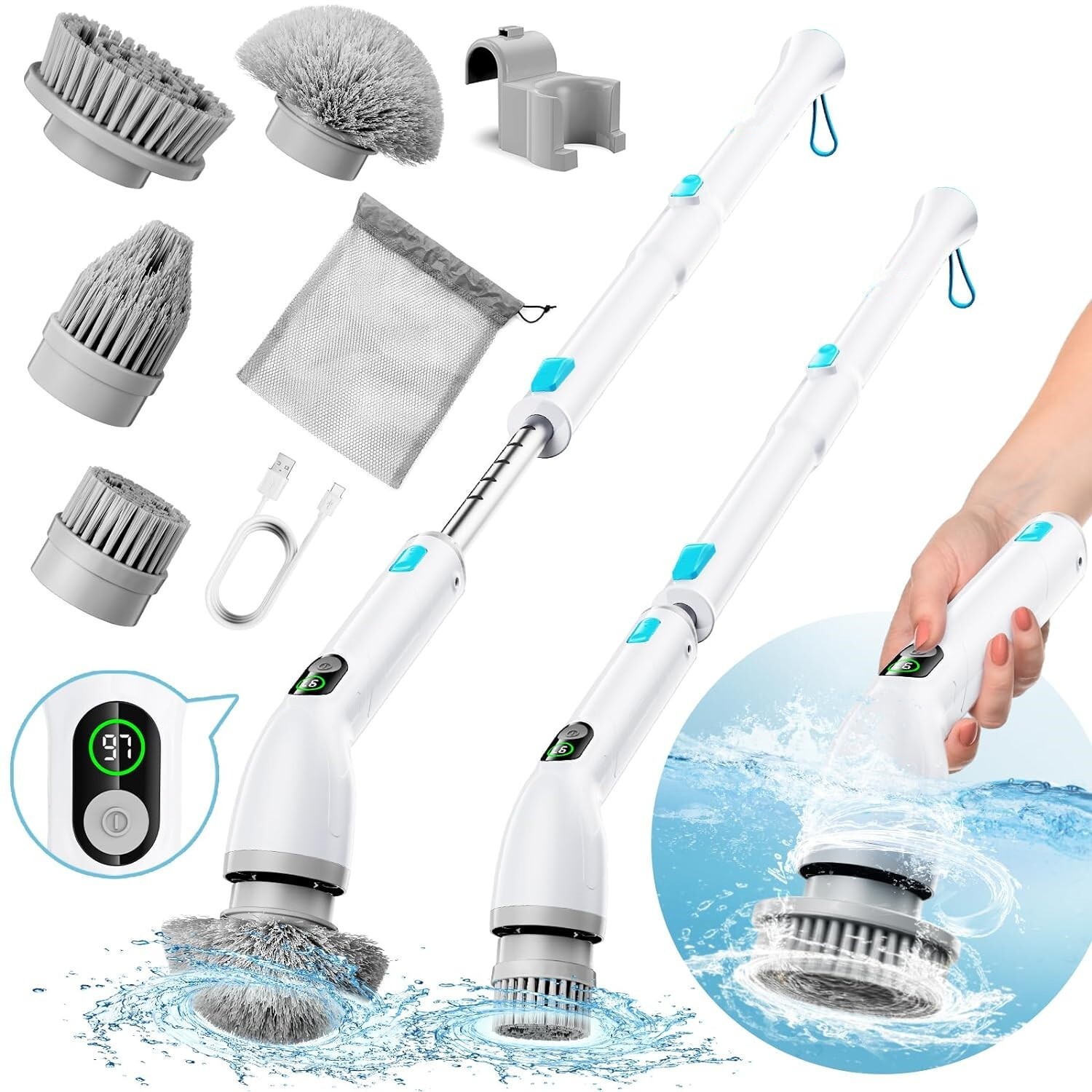 Electric Spin Scrubber, Shower Scrubber Cordless Cleaning Brush Full-Body IPX7