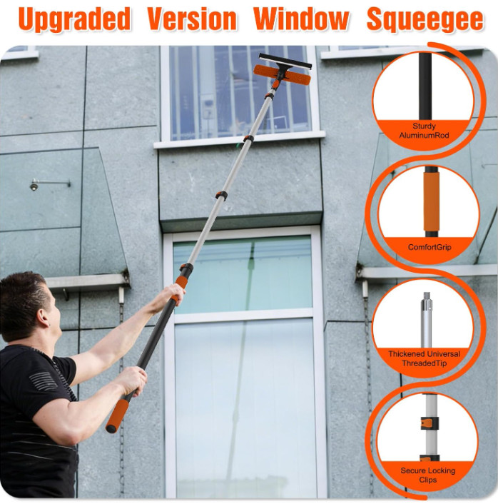 Kit Limpiavidrios 25 Pies con Poste Extensible para Ventanas Altas