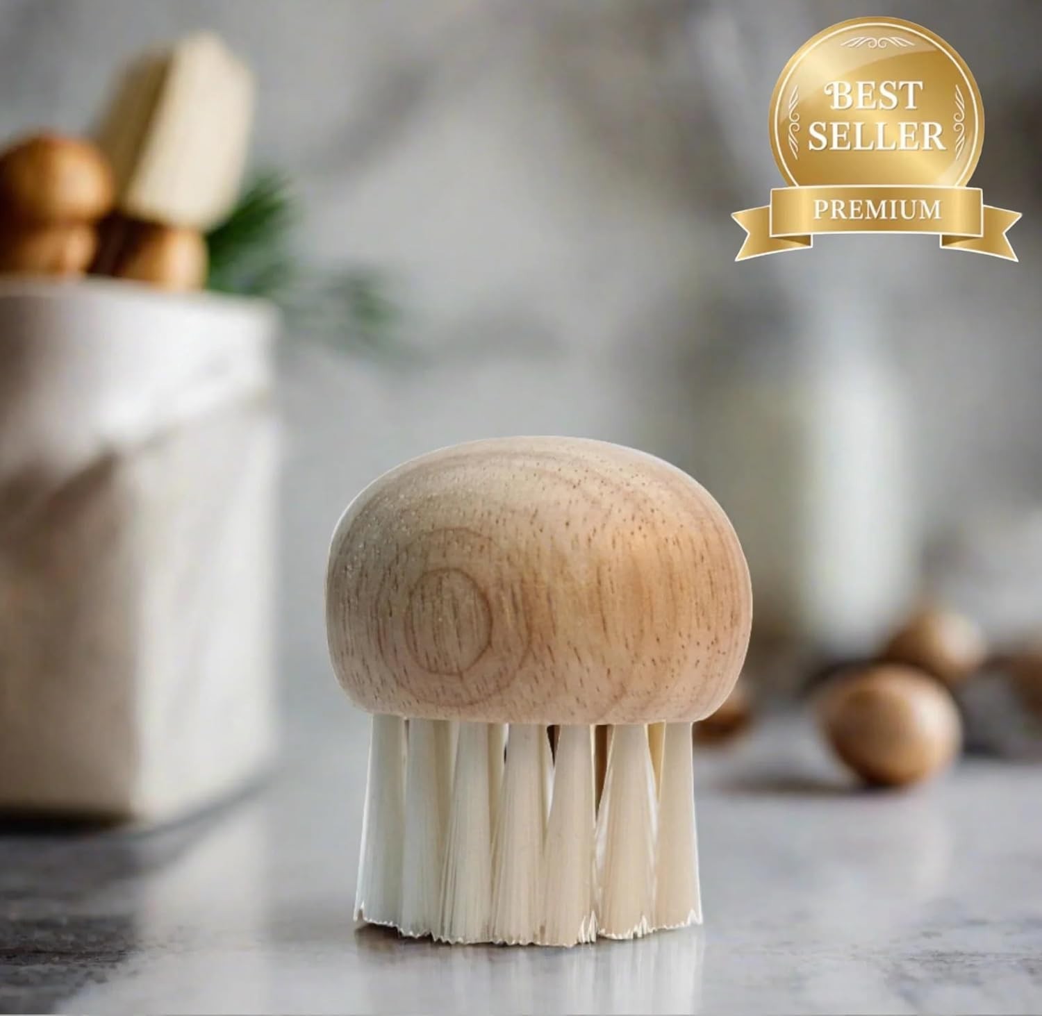 Mushroom Brush Beechwood Handle Natural Bristles Vegetable Scrubber