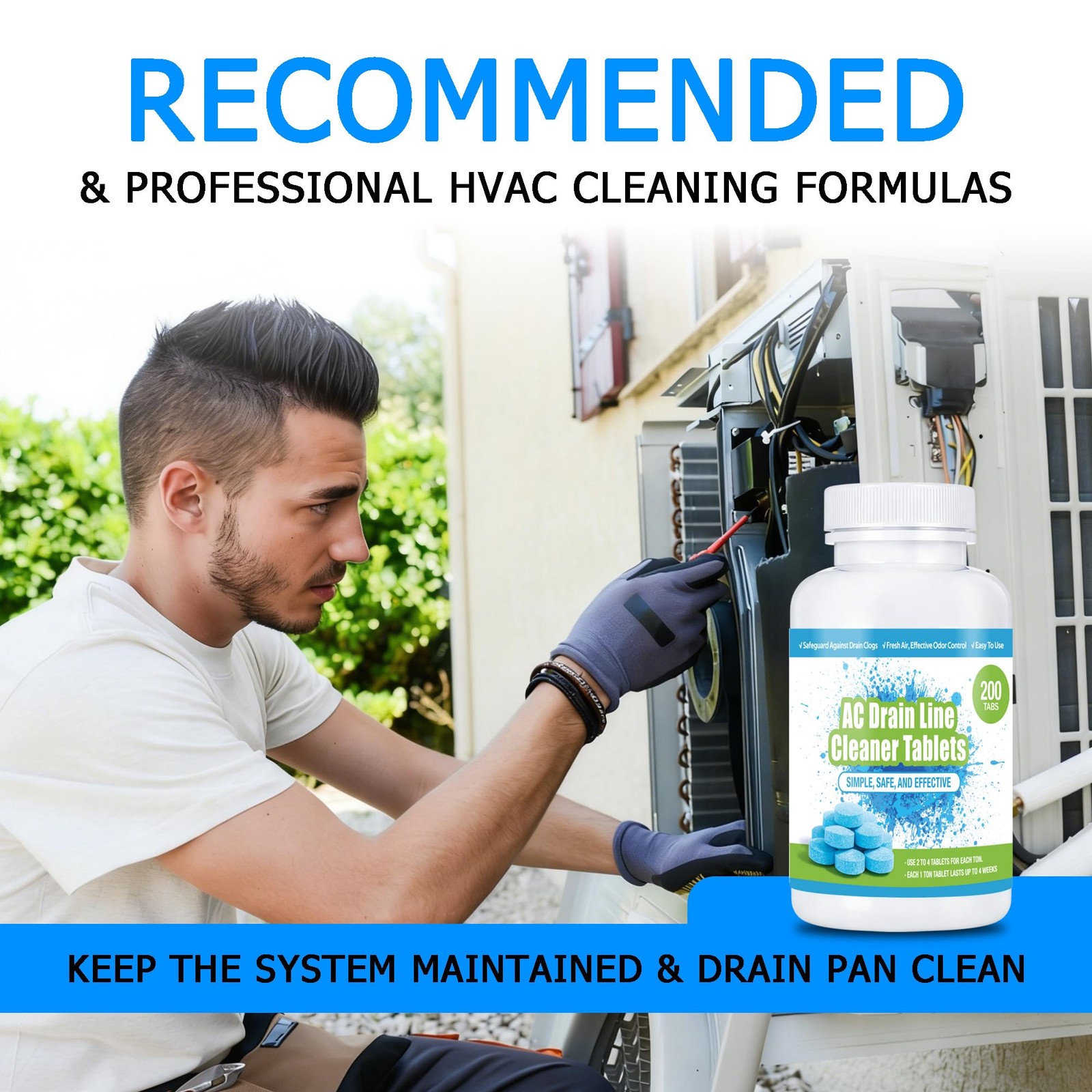 AC Drain Line Cleaner (200 Count)- Prevents Odors, Keeps HVAC Drain Pan Clean…