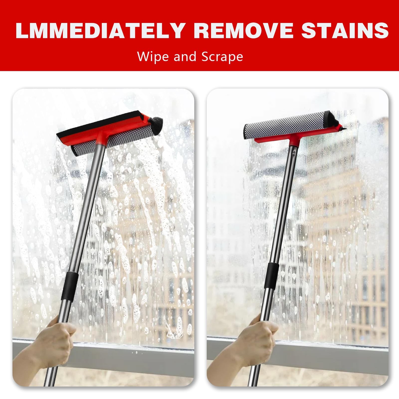 2 in 1 Standard Window Squeegee, Home Window Cleaner with 59″ Poles,Washing S…