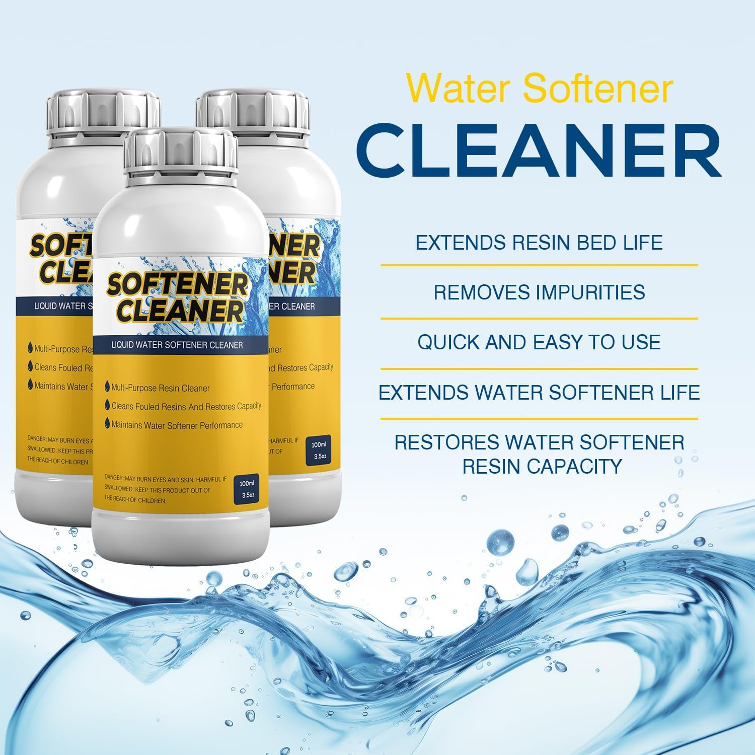 4-Pack Liquid Water Softener Cleaner, Water Softener Cleaner Solution Universal