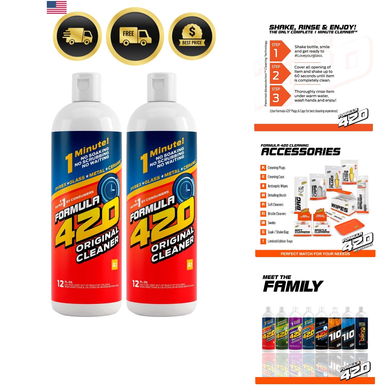 Cleaner – Glass, Metal and Ceramic – 12 Oz. Bottles. 2 Pack