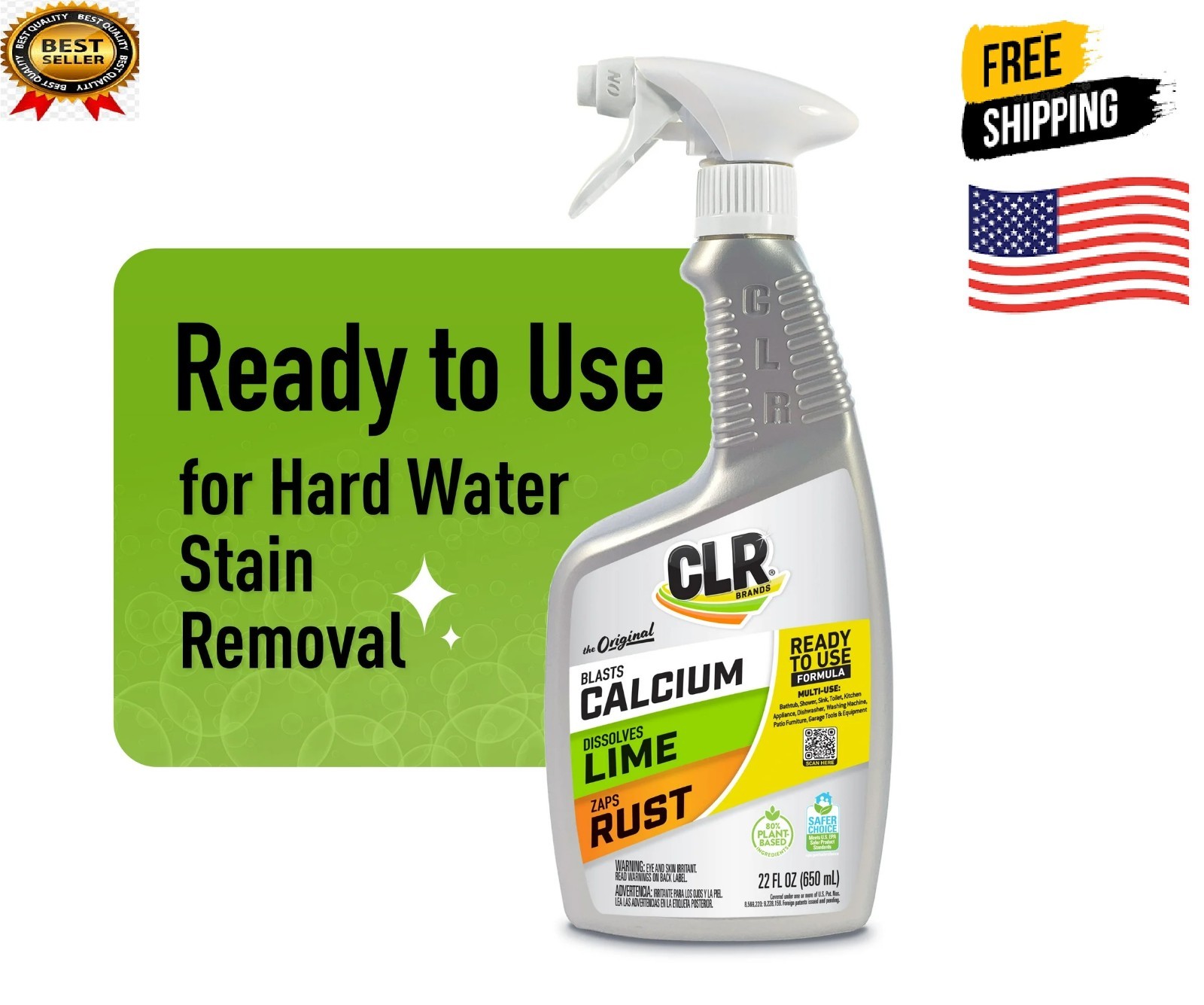 CLR Calcium Lime and Rust Remover EPA Safer Choice 22 oz Spray
