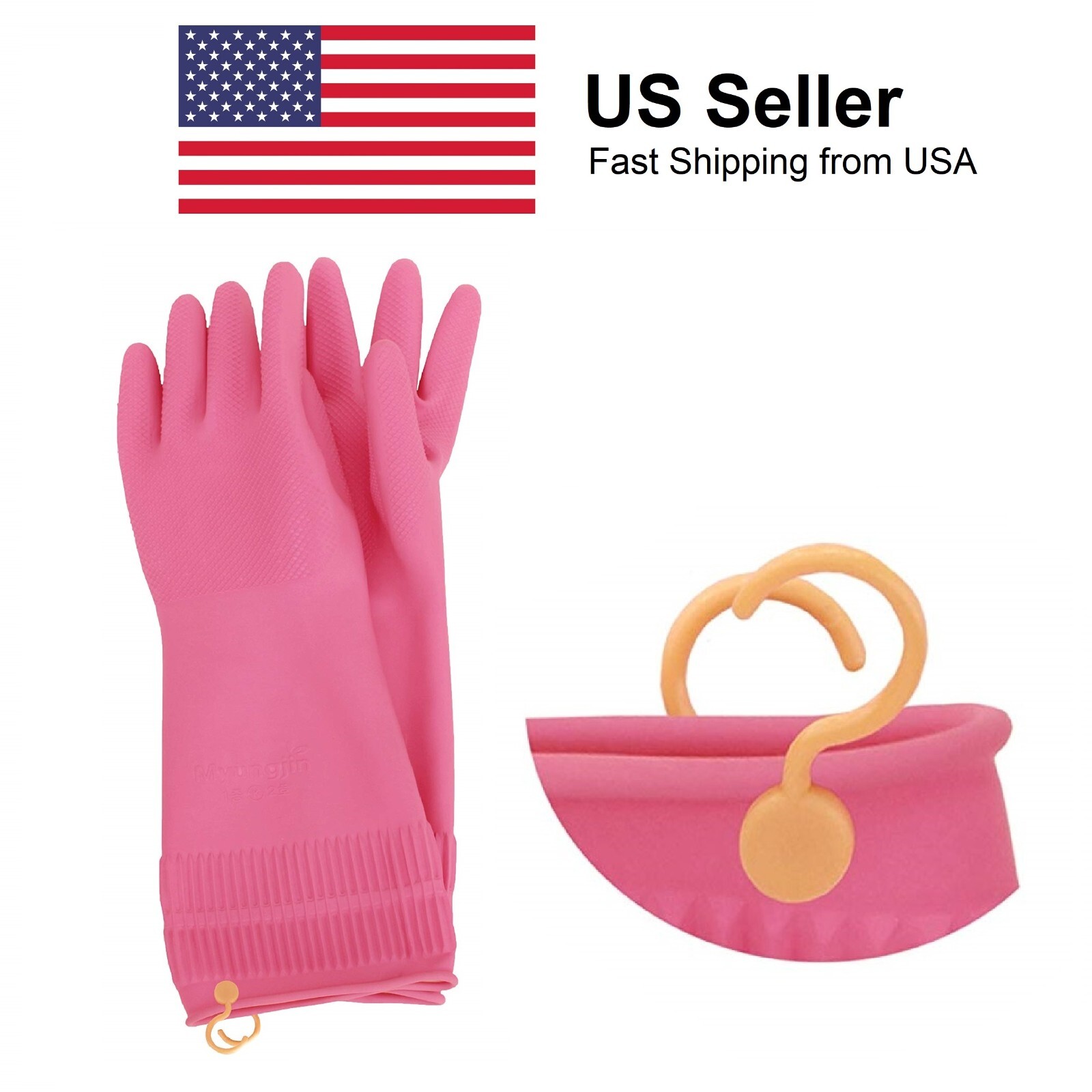 Hanging Dry Hook Dishwashing Cleaning Kitchen Latex Rubber Gloves (S/M/L/XL)