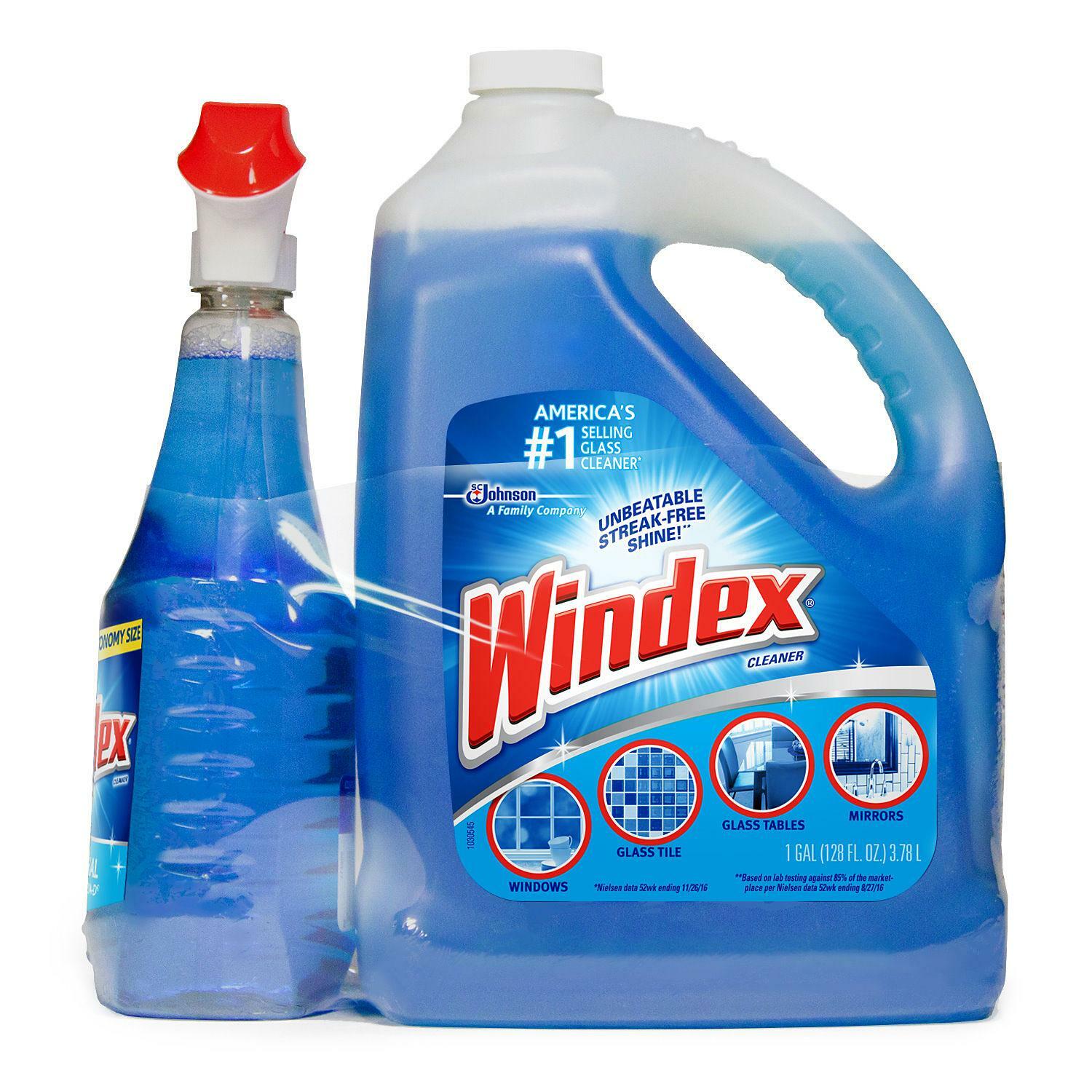 WINDEX ORIGINAL GLASS CLEANER 32 oz BOTTLE & 128 oz REFILL CLEAN SHINE DEGREASES