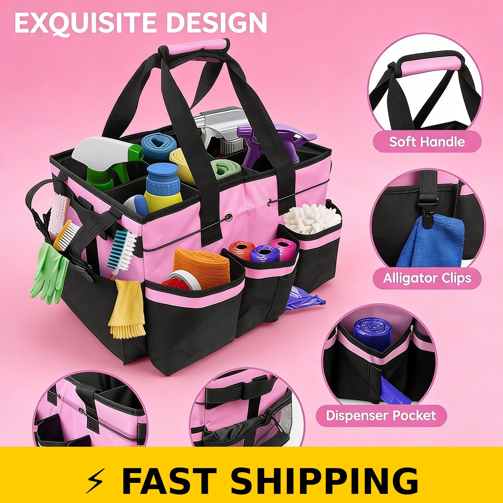 LANGSONGHONG Large Cleaning Caddy Bag with Multi Pockets