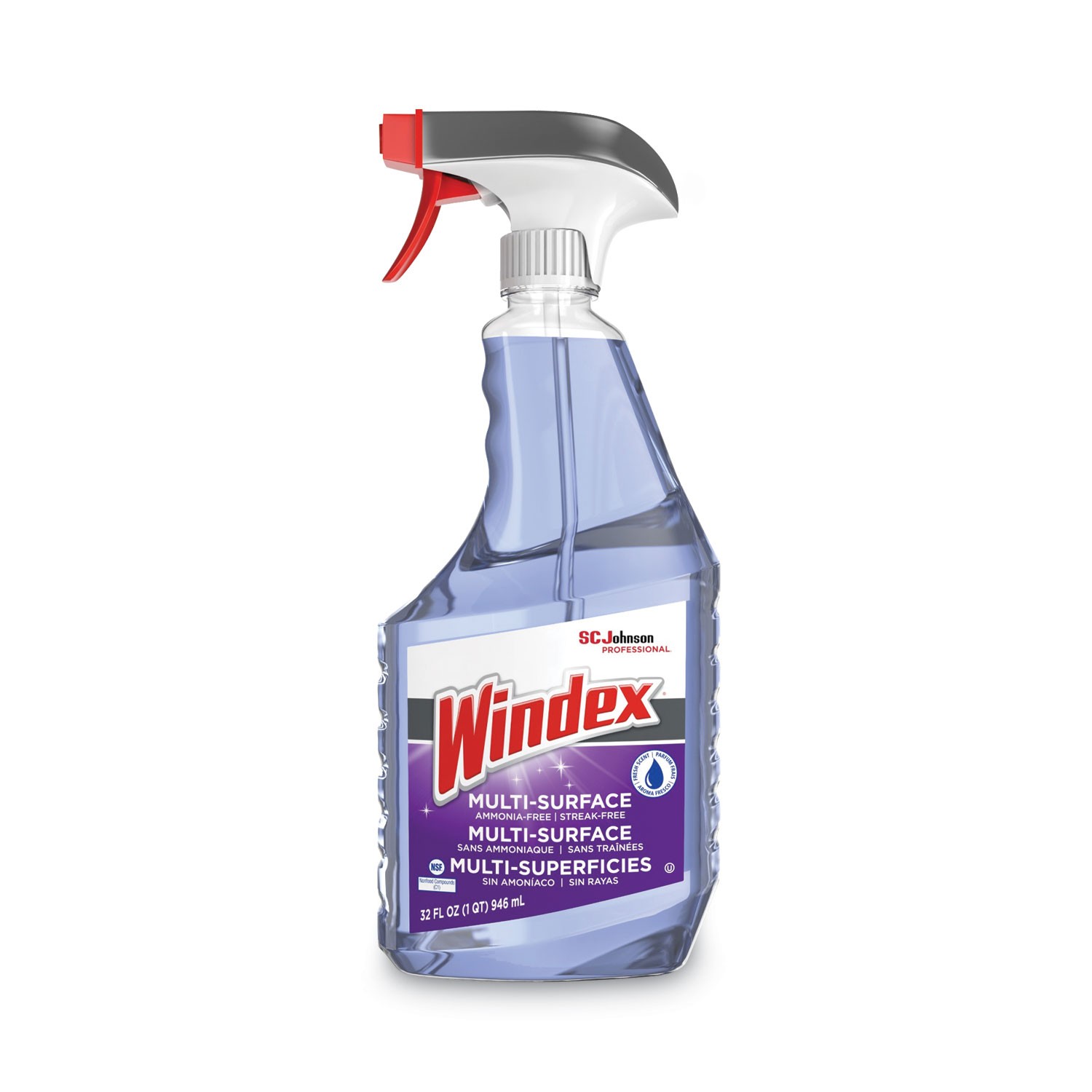 Windex? Non-Ammoniated Multi Surface Cleaner, Pleasant Scent, 32 oz Bottle, 8/Ca