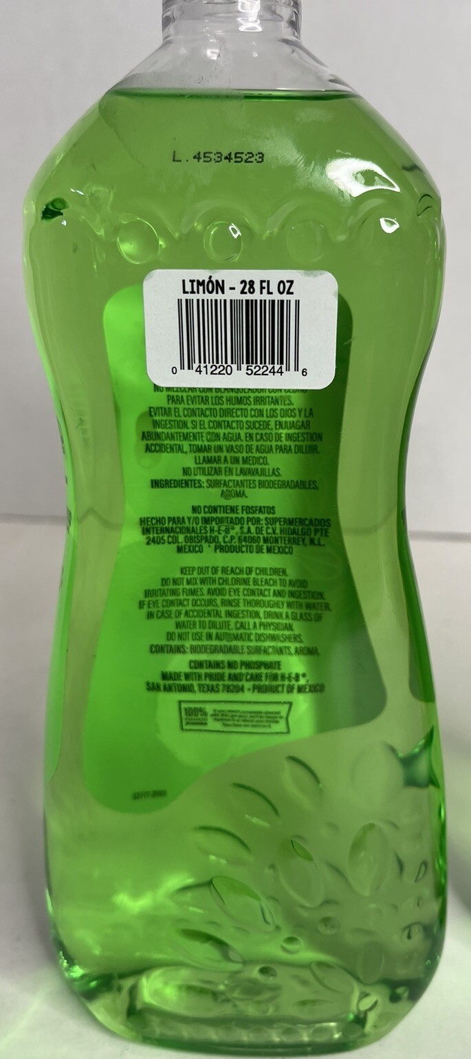 H-E-B Mi Tienda Limon Dishwashing Liquid Soap 28 FL Oz Tough on Grease Lot of 2
