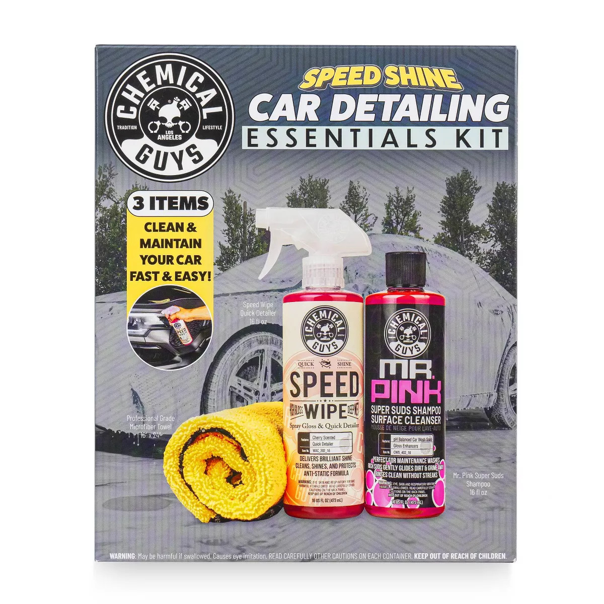 Chemical Guys 3Pc Wash and Shine Cleaners: Liquid Automotive Cleaning Kit, 2.75