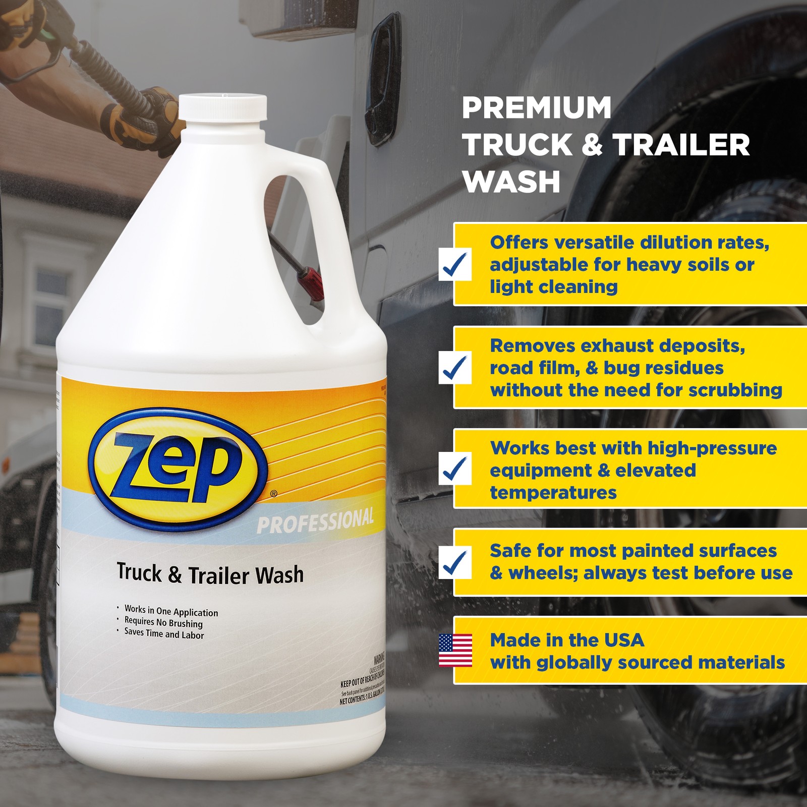 Zep Truck and Trailer Wash – 1 Gallon (Case of 4) 1041477 – Removes Exhaust