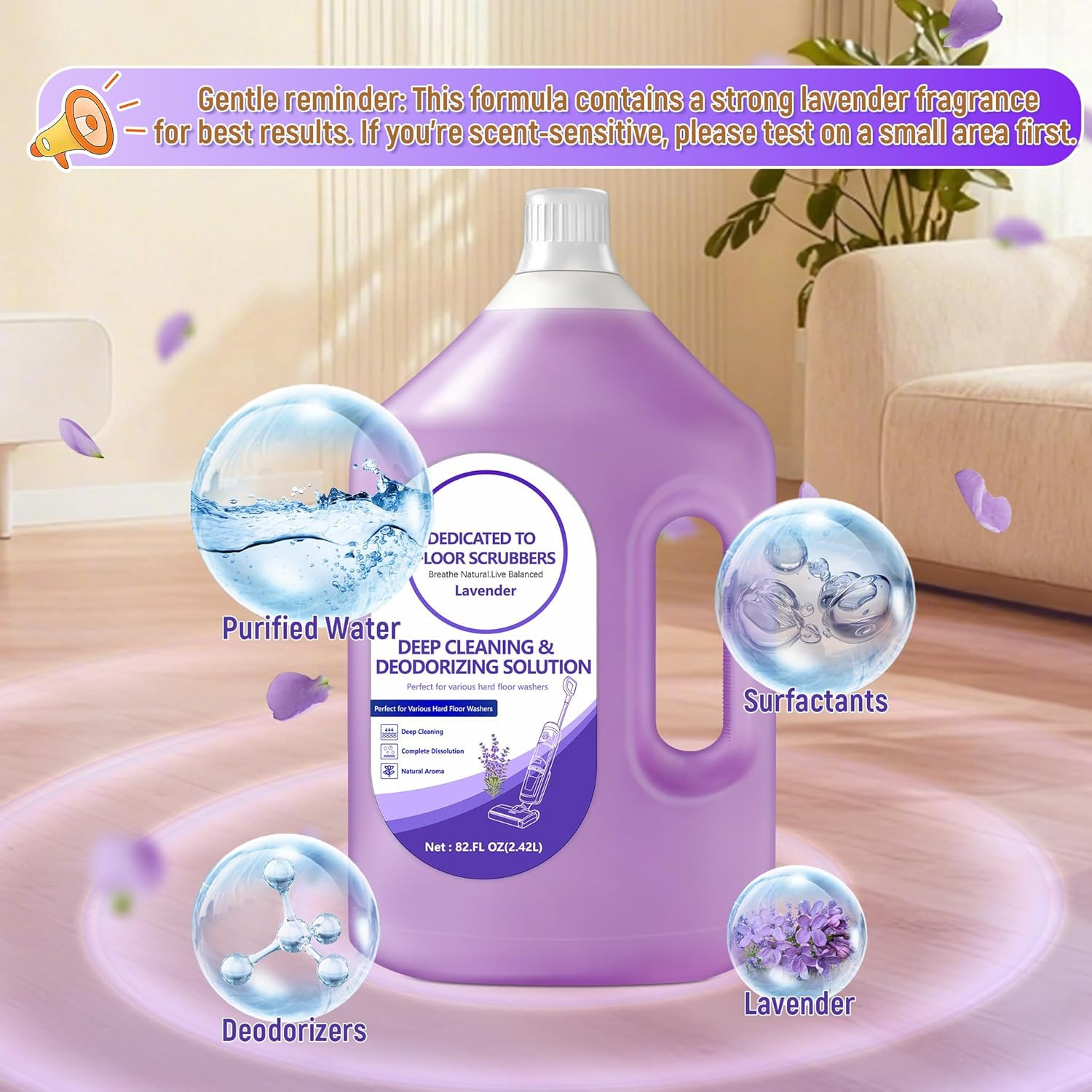Floor Cleaning Solution Compatible with Tineco – 82 FL OZ Lavender Floor Clea…
