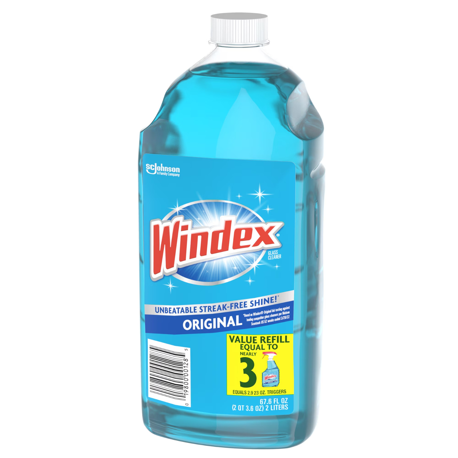 Windex Glass, Window, and Mirror Cleaner Refill, Original Blue, 2 L