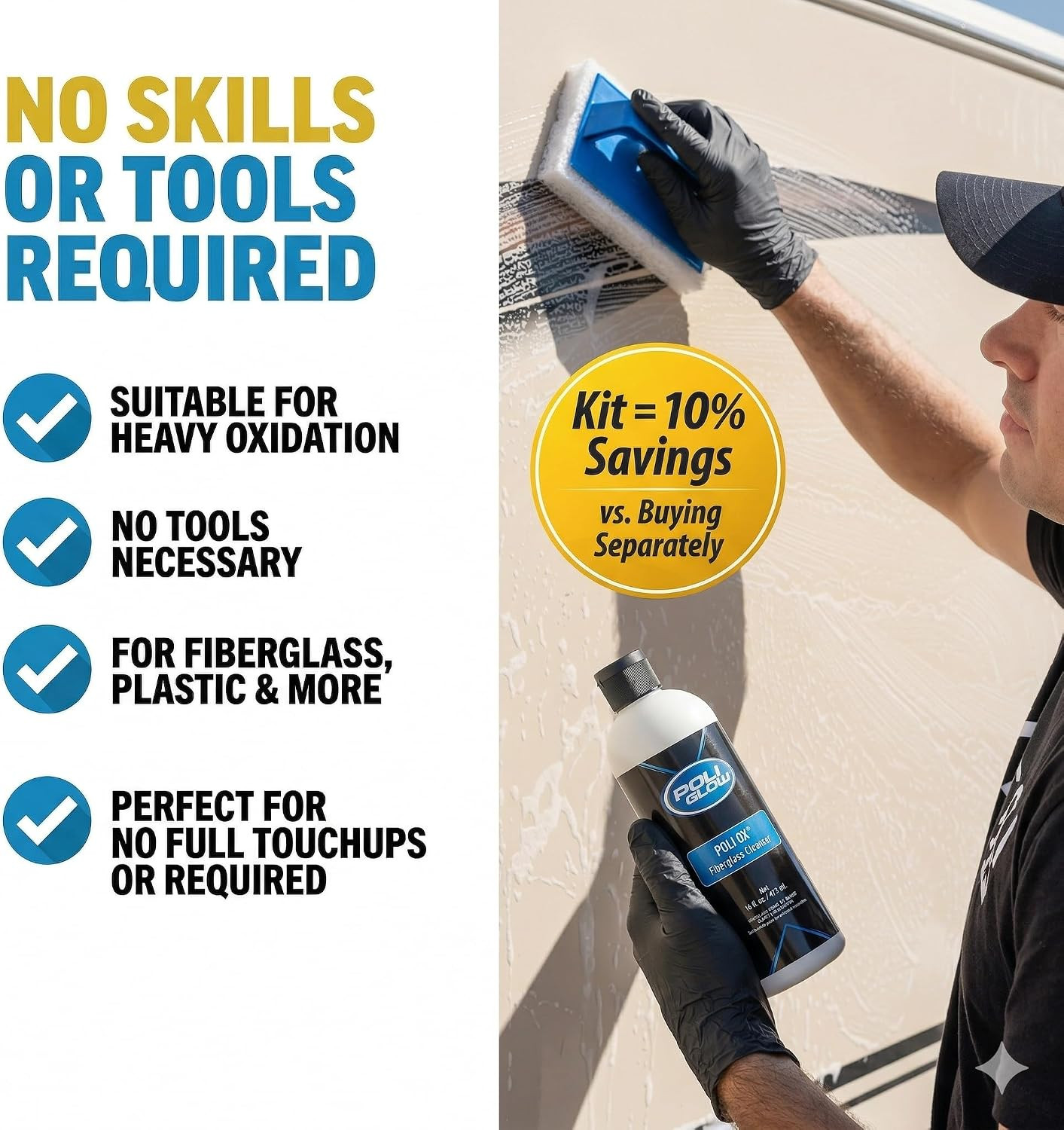 Poli Ox Oxidation Removal Kit for Boats, Rvs, or Fiberglass Surfaces–Removes