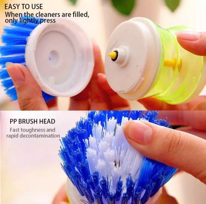 Kitchen Wash Pot Dish Brush Clean Utensils with Washing Up Liquid Soap Dispenser
