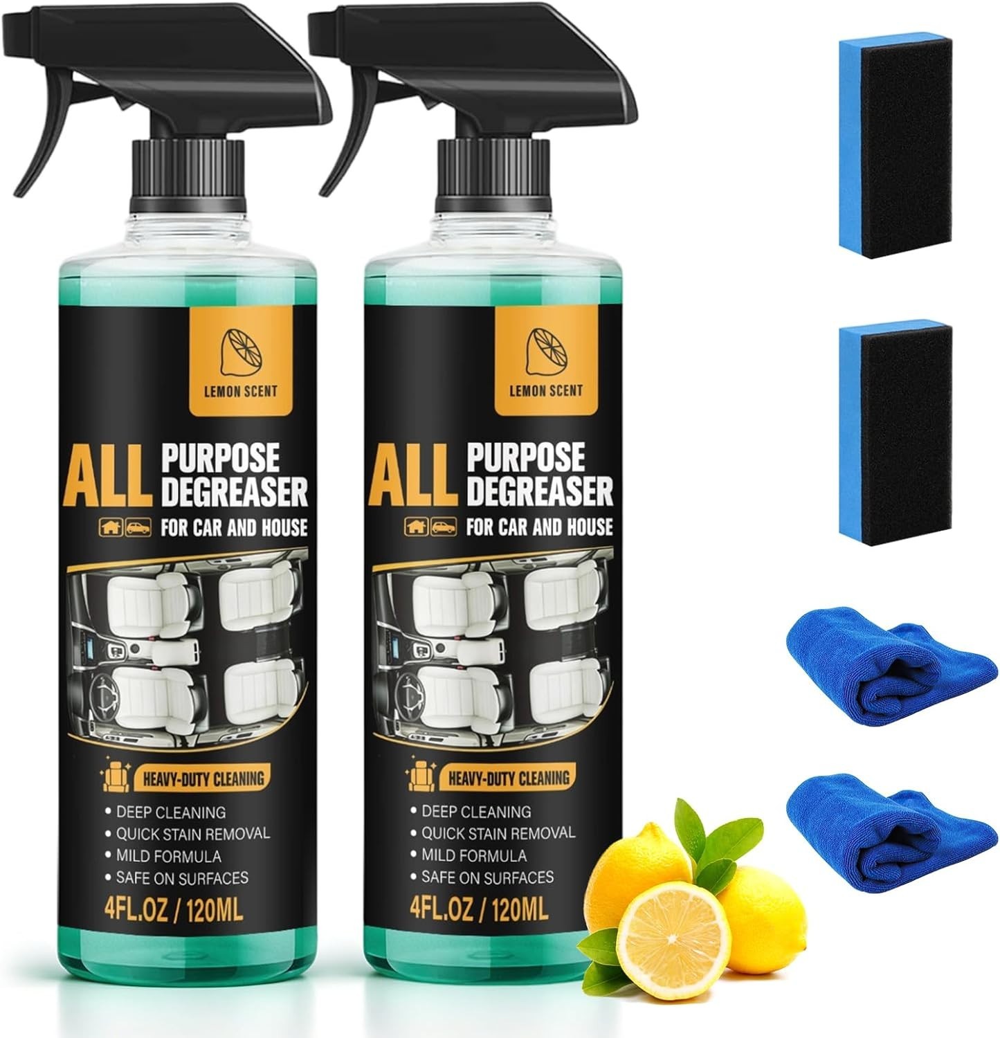 2Pcs All Purpose Degreaser for Car and House,Lemon Scent,Heavy-Duty Cleaning Spr