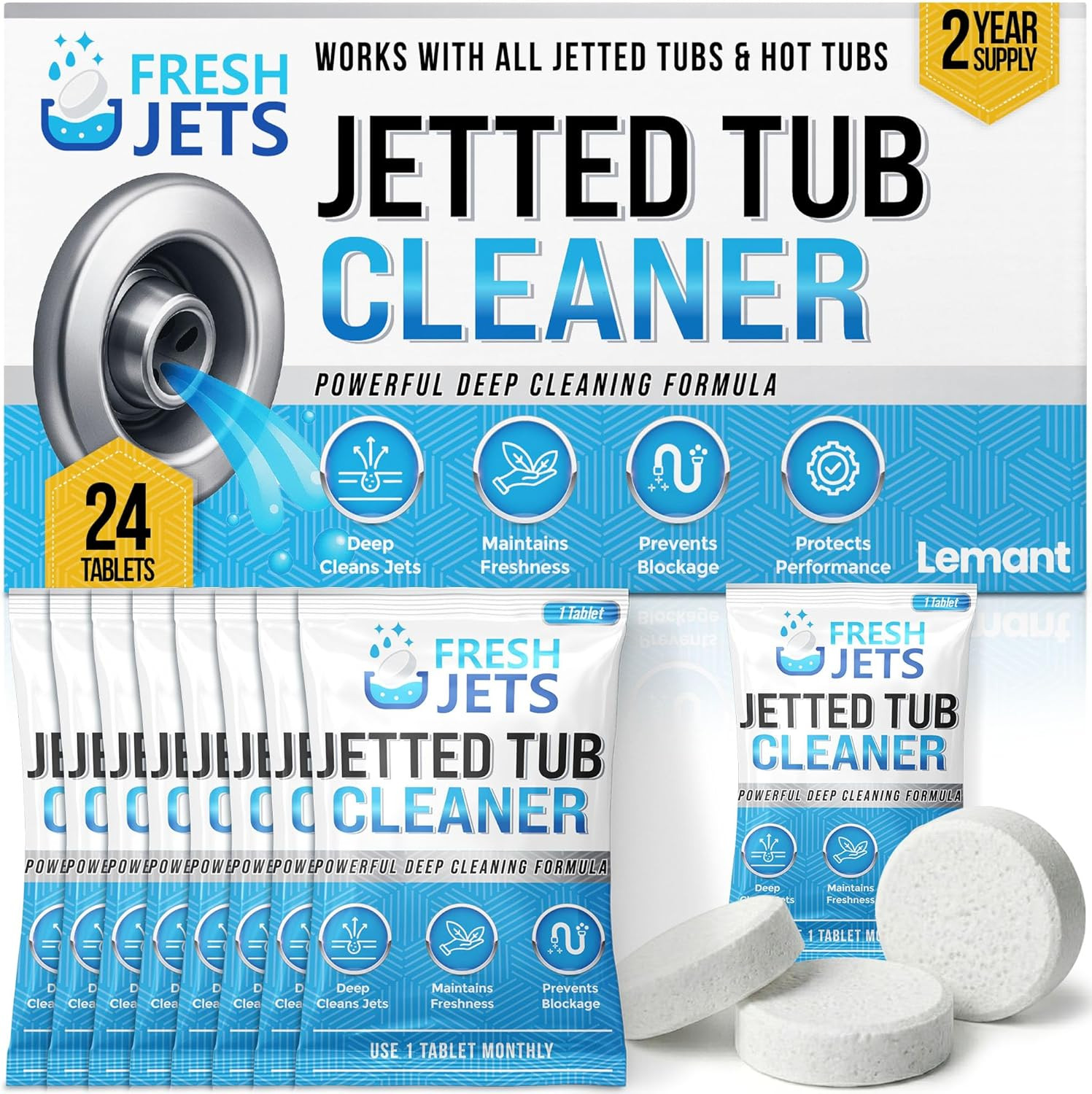 Jetted Tub Cleaner Bathtub Tablets | Compatible with Whirlpool & Spa