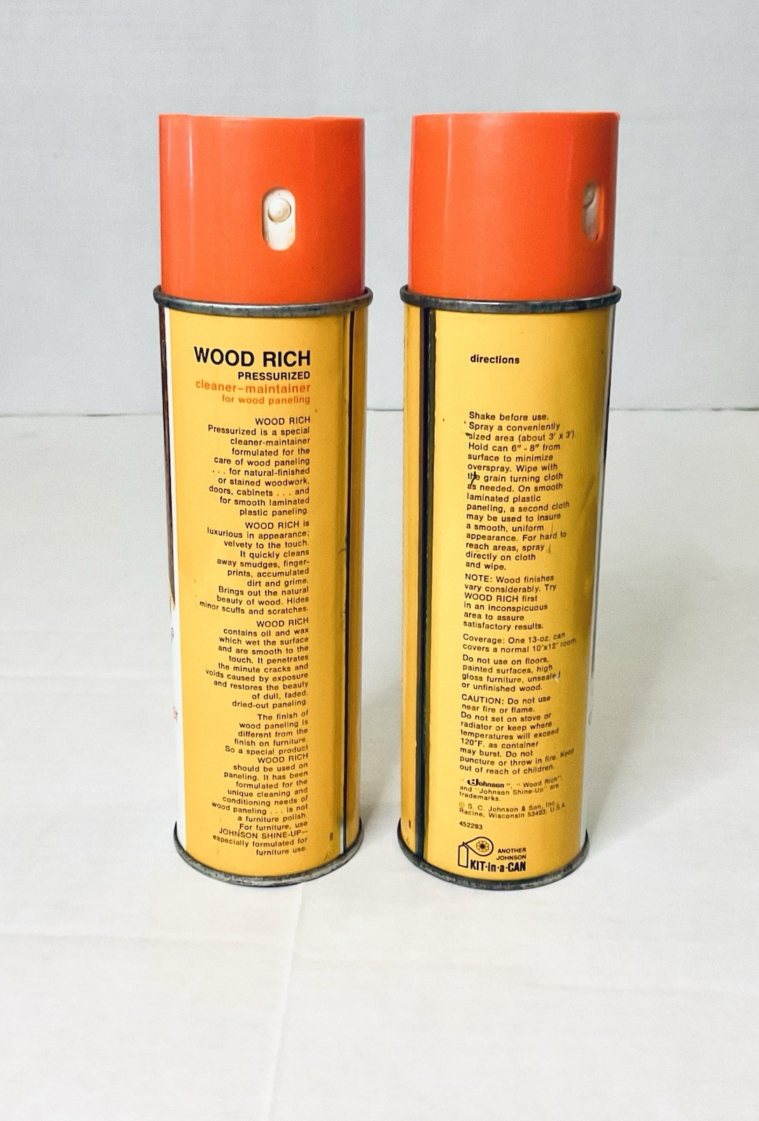 (2)JOHNSON WAX WOOD RICH PRESSURIZED CLEANER-MAINTAINER FOR WOOD PANELING 13 OZ