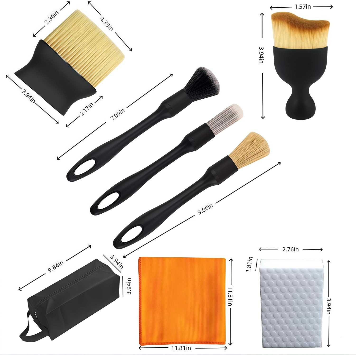 8-Piece Car Interior Cleaning Kit with Brushes, Sponges, Cloths, and Bag