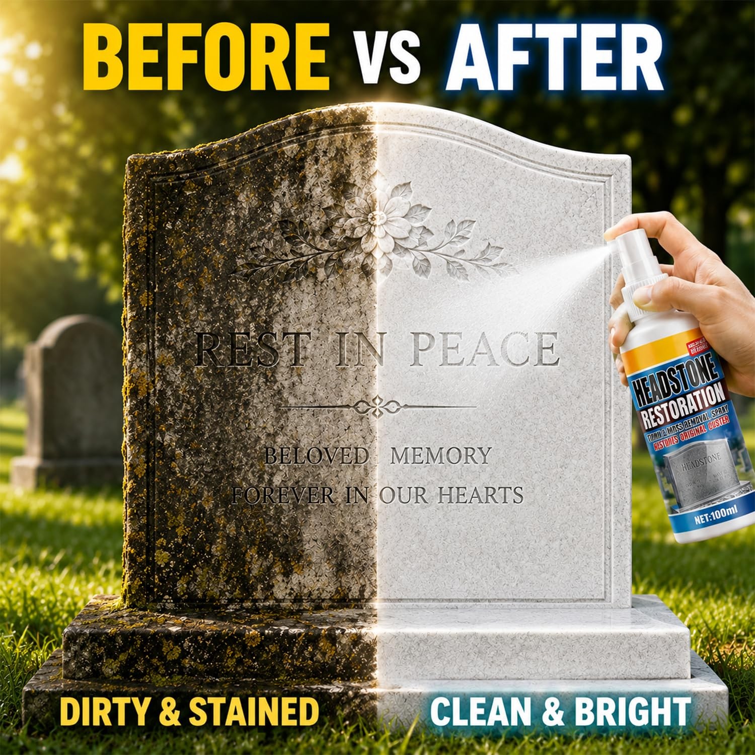 Headstone Restoration Spray 2PCS Tombstone Monument Cleaner and Restoration Kit