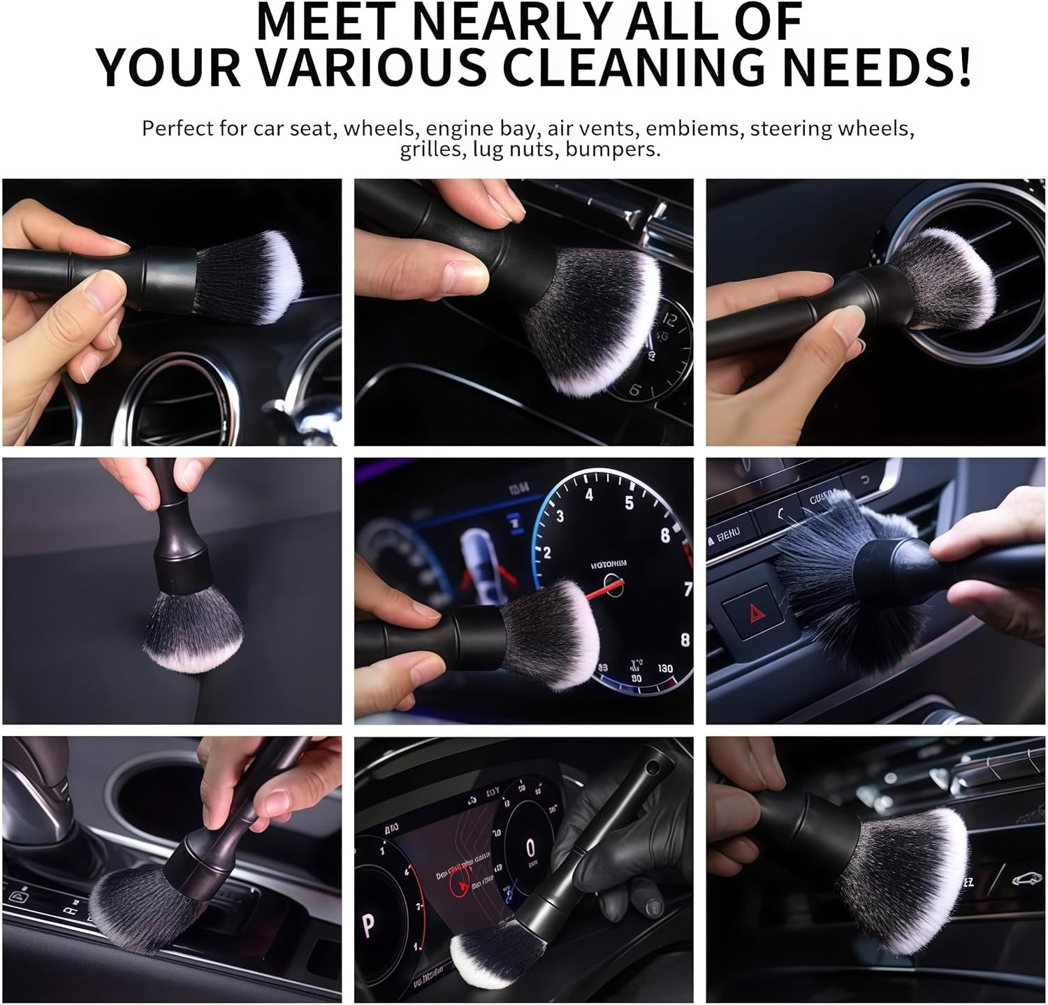 8-Piece Car Interior Cleaning Kit with Brushes, Sponges, Cloths, and Bag
