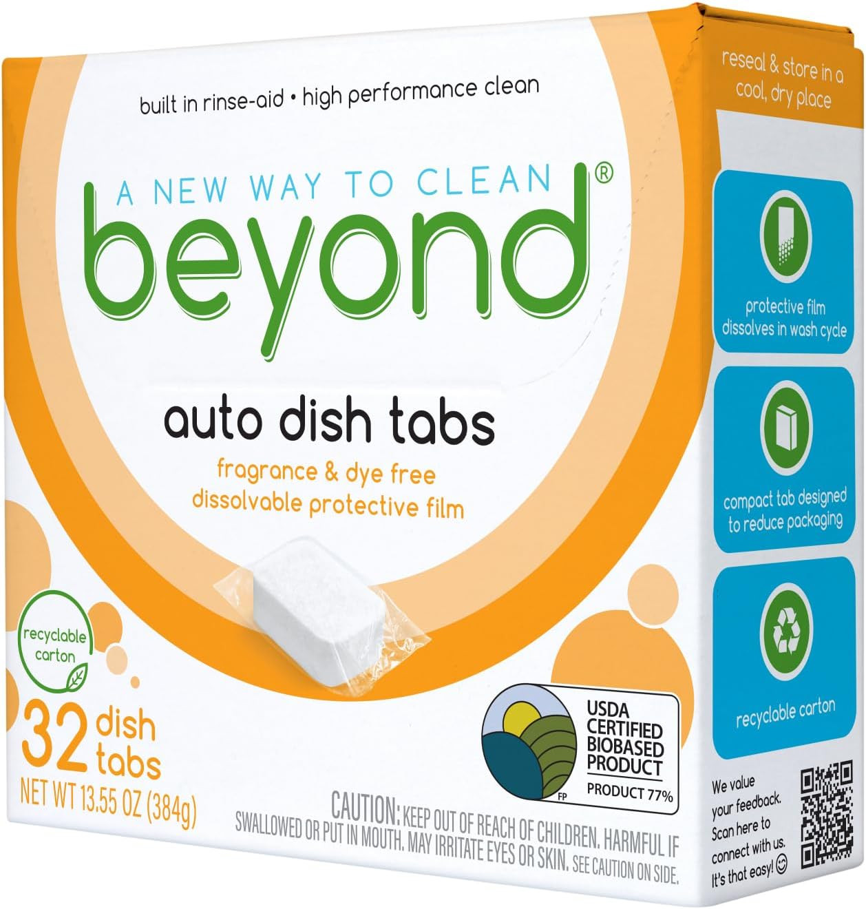 Auto Dishwasher Tablets [32 Tablets] – Fragrance & Dye Free – Certified Biobased