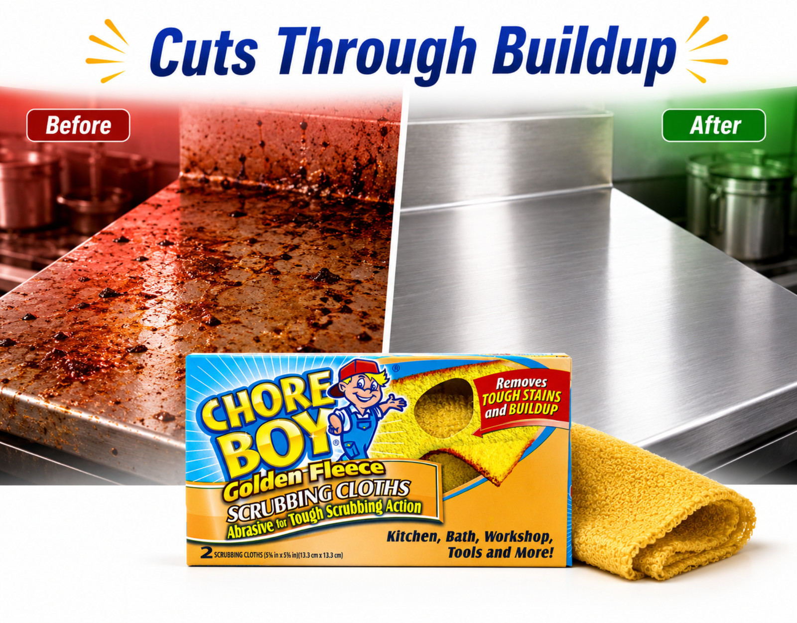 Chore Boy Golden Fleece Scrubbing Cloths, 2 Count 6 Pack