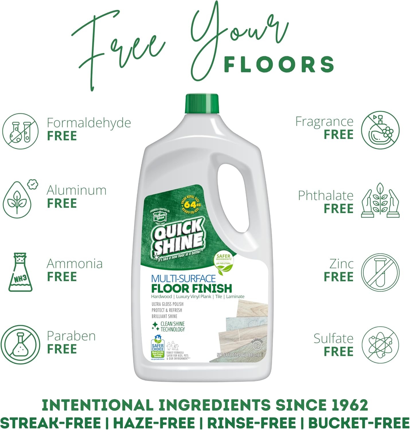 Quick Shine Multi Surface Floor Finish 64oz | Cleaner & Polish to use on Hardwoo