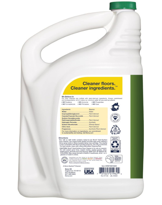 Bona Multi-Surface Floor Cleaner Refill, 128 fl oz, Lemon Mint, For Tile & Vinyl