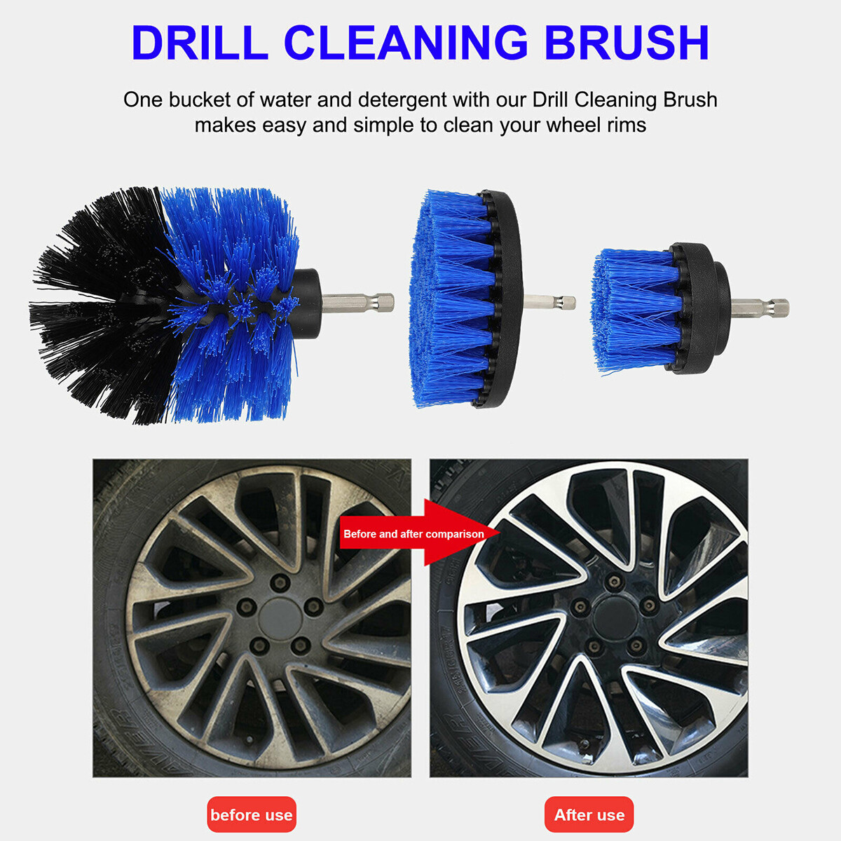3Pcs Power Scrubber Cleaning Car Tile Grout Shower Drill Brush Set Attachment