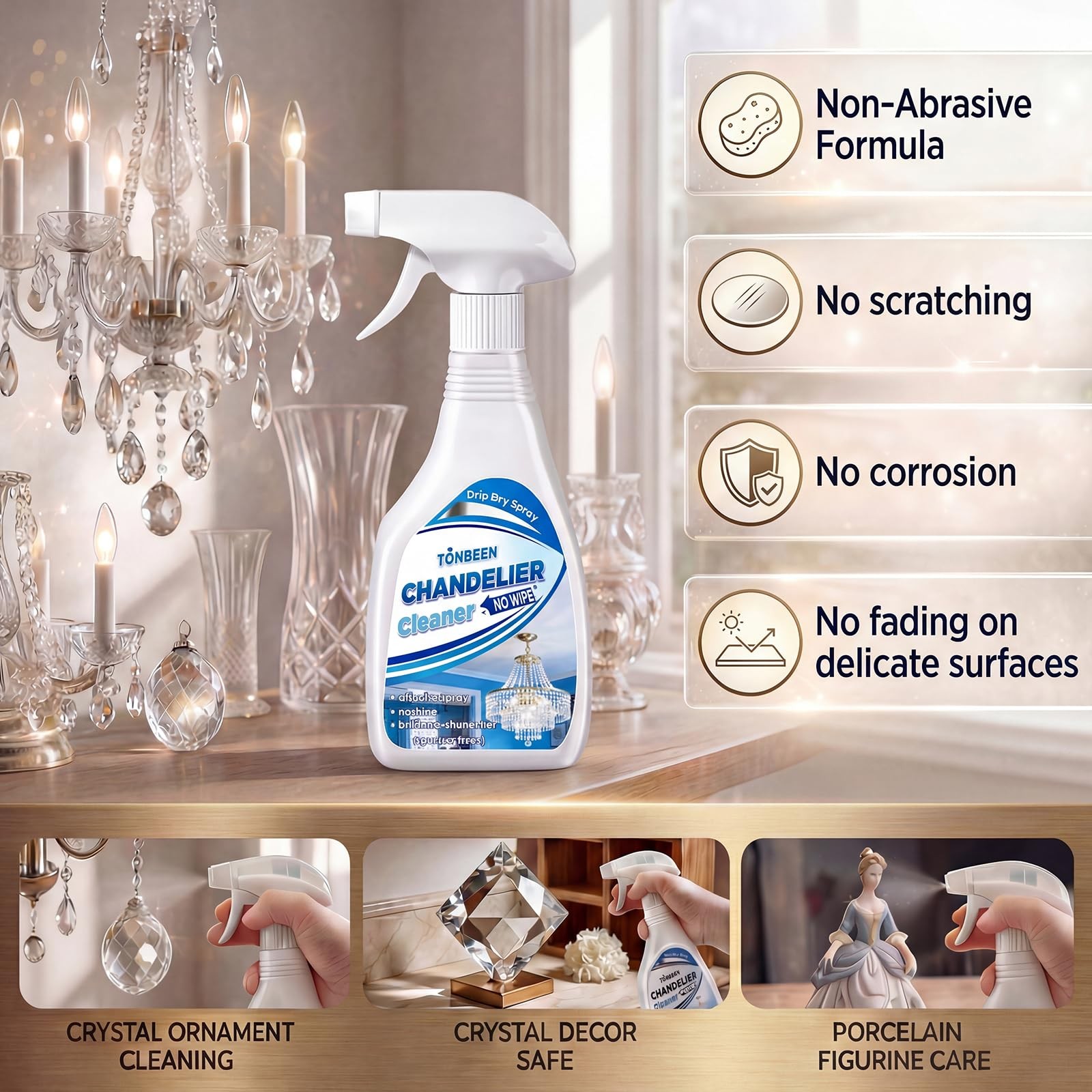 Crystal Chandelier Cleaner Drip Dry Spray – No Wipe Streak Free Dust Remover …
