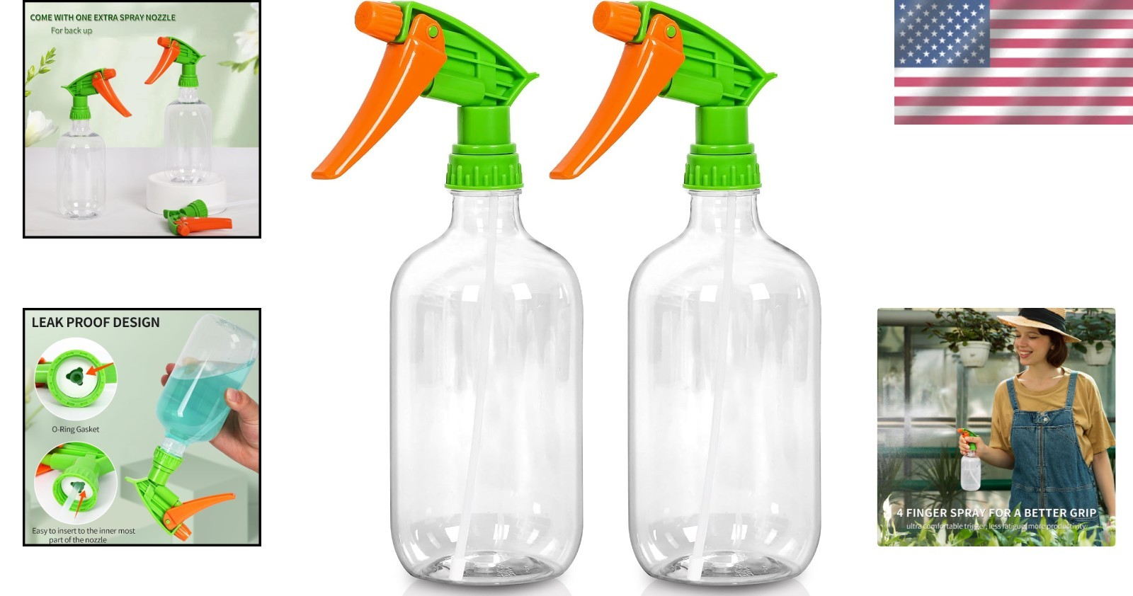 Versatile 2-Pack 16.9oz Spray Bottles with Adjustable Nozzle for Home & Garden