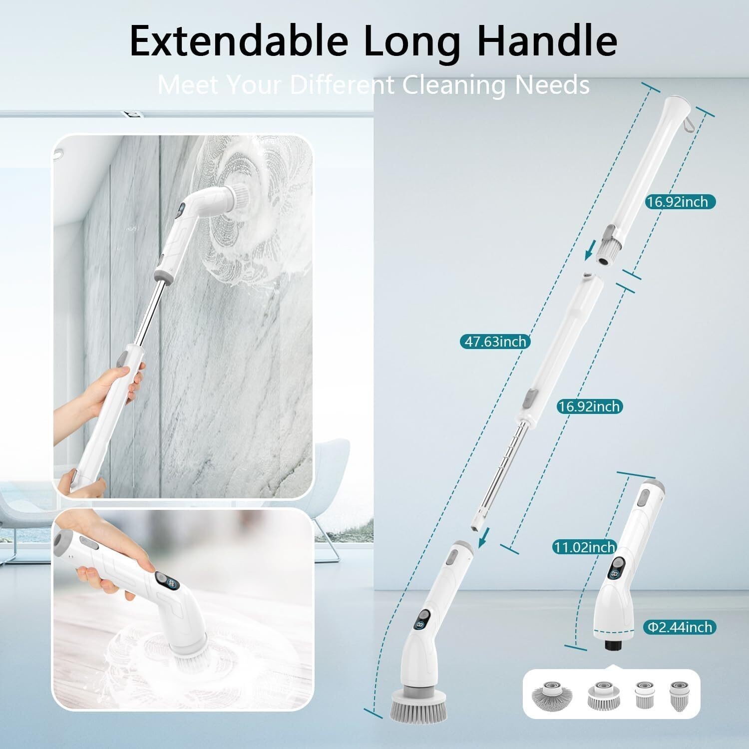 Electric Spin Scrubber Full-Body IPX7 Waterproof Bathroom Cleaning Cordless New