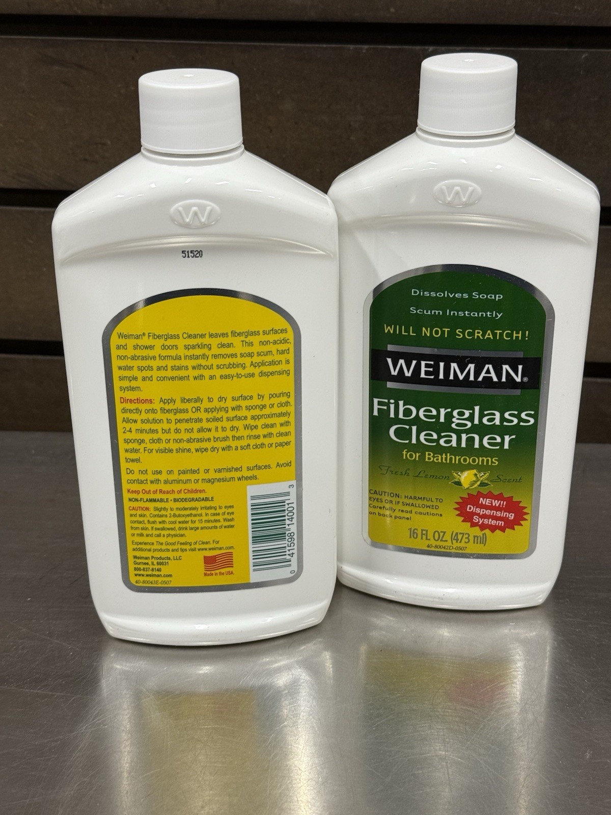 Lot of 2 – Weiman Fiberglass Cleaner for Bathrooms – 16 fl oz. Lemon Scent