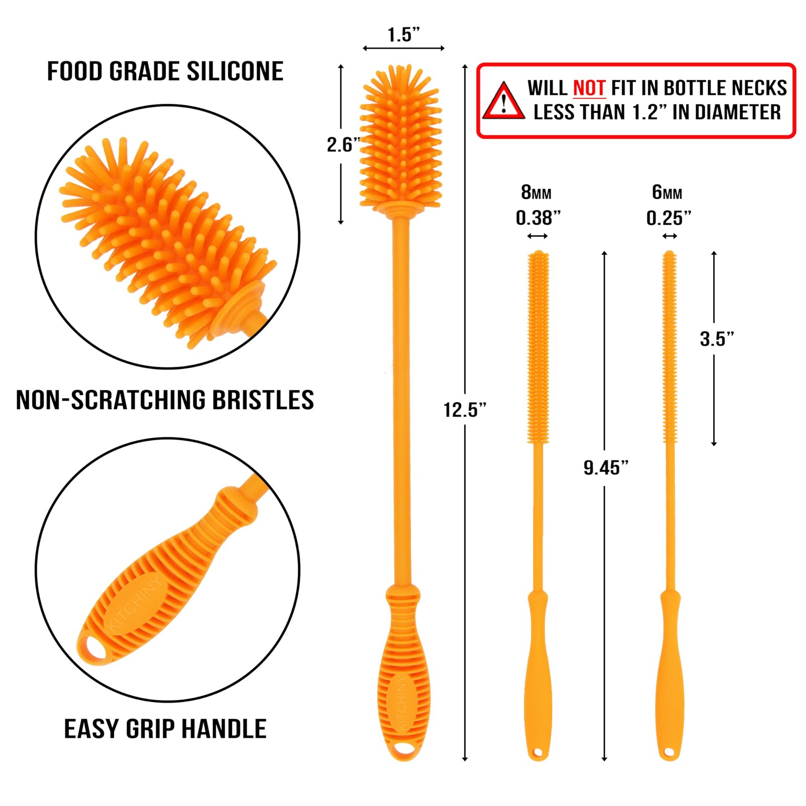 Silicone Bottle Brush with 2 Straw Cleaners 12.5” Water Bottle Cleaner Brush…