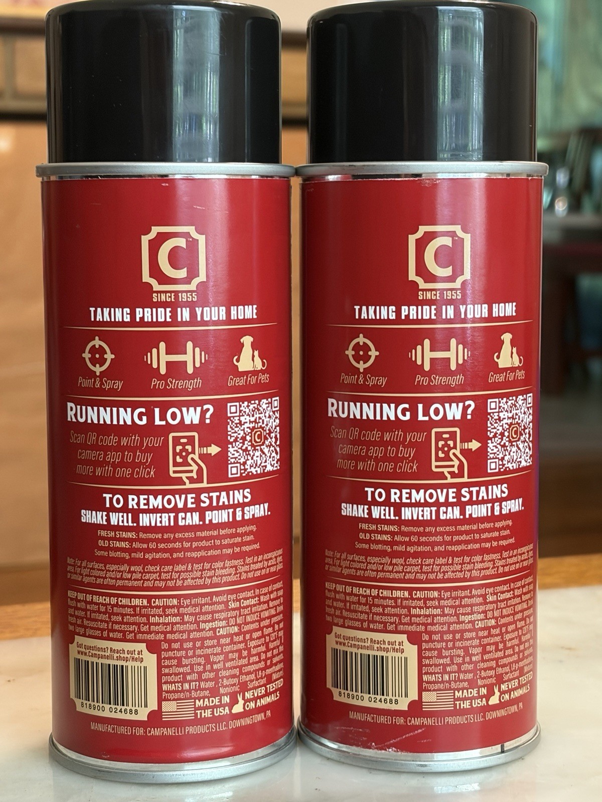 2x Campanelli Pro Series Stain Remover 15oz Aerosol Point & Spray Carpet Cleaner