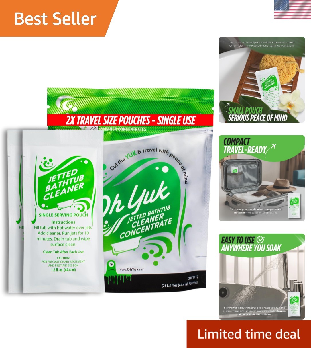 Effortless Jetted Tub Cleaner – Concentrated Formula in 2 Travel-Sized Pouches