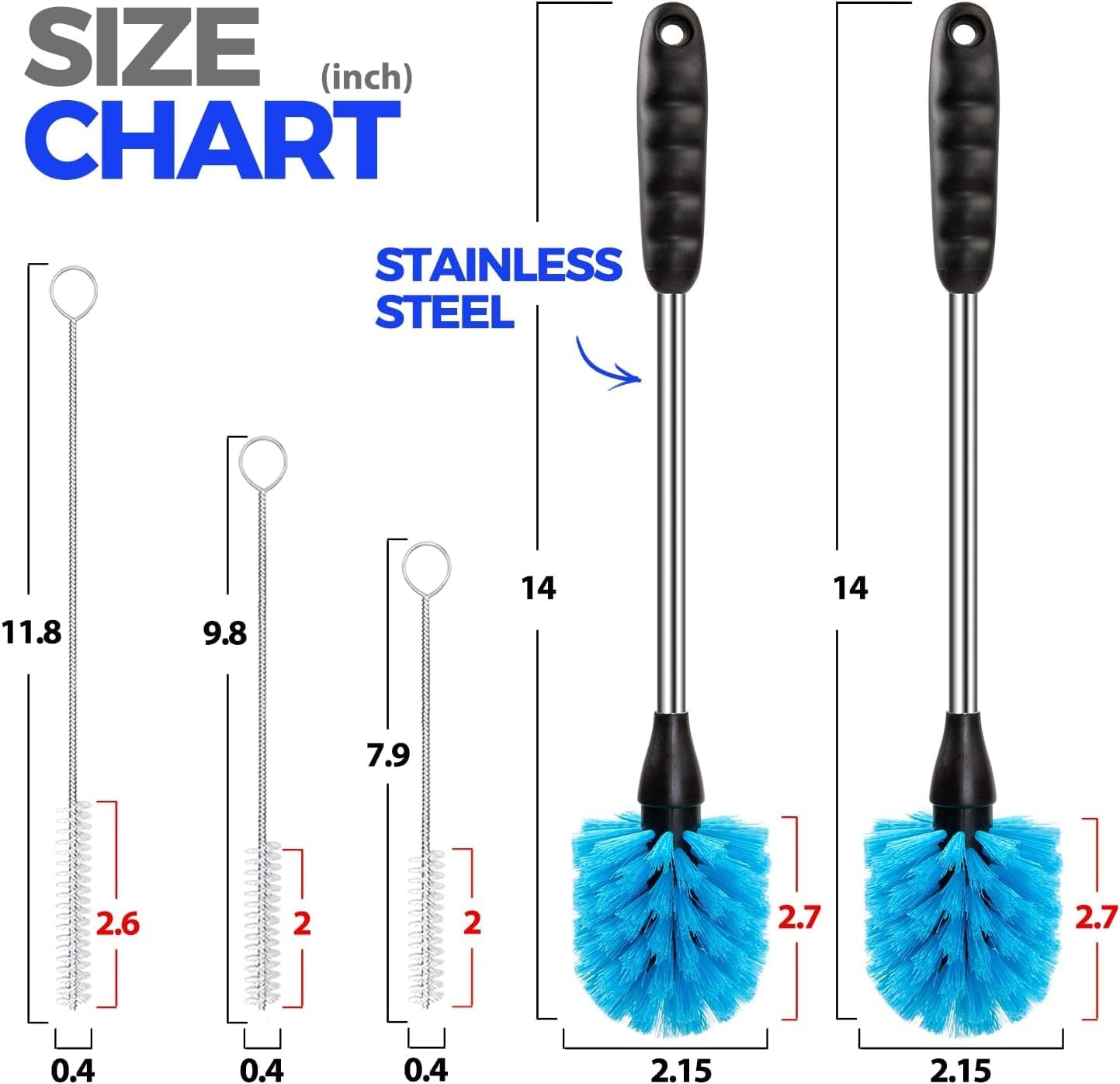 5 Pack Bottle Brush Cleaner Set, 14″ Long Handle Stainless Steel Bottle Cleaner
