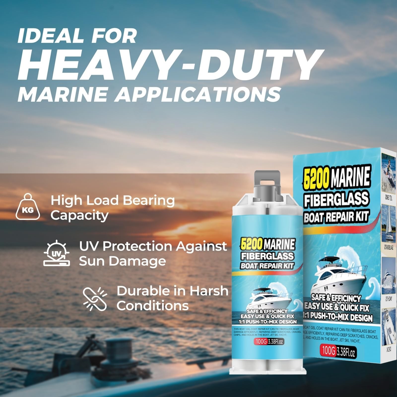 5200 Marine Fiberglass Repair Kit, Marine Gel Coating Repair Kit, Epoxy Resin…