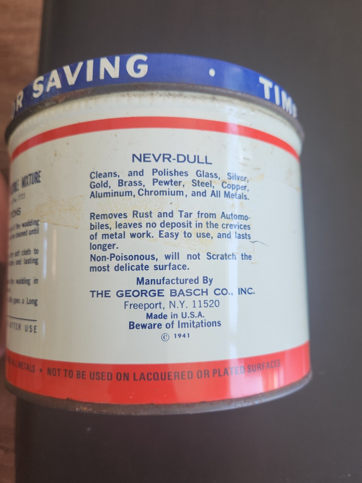 NEVR-DULL NEVER-DULL Magic Wadding Polish Cloth Can, 1941 VINTAGE New Old Stock