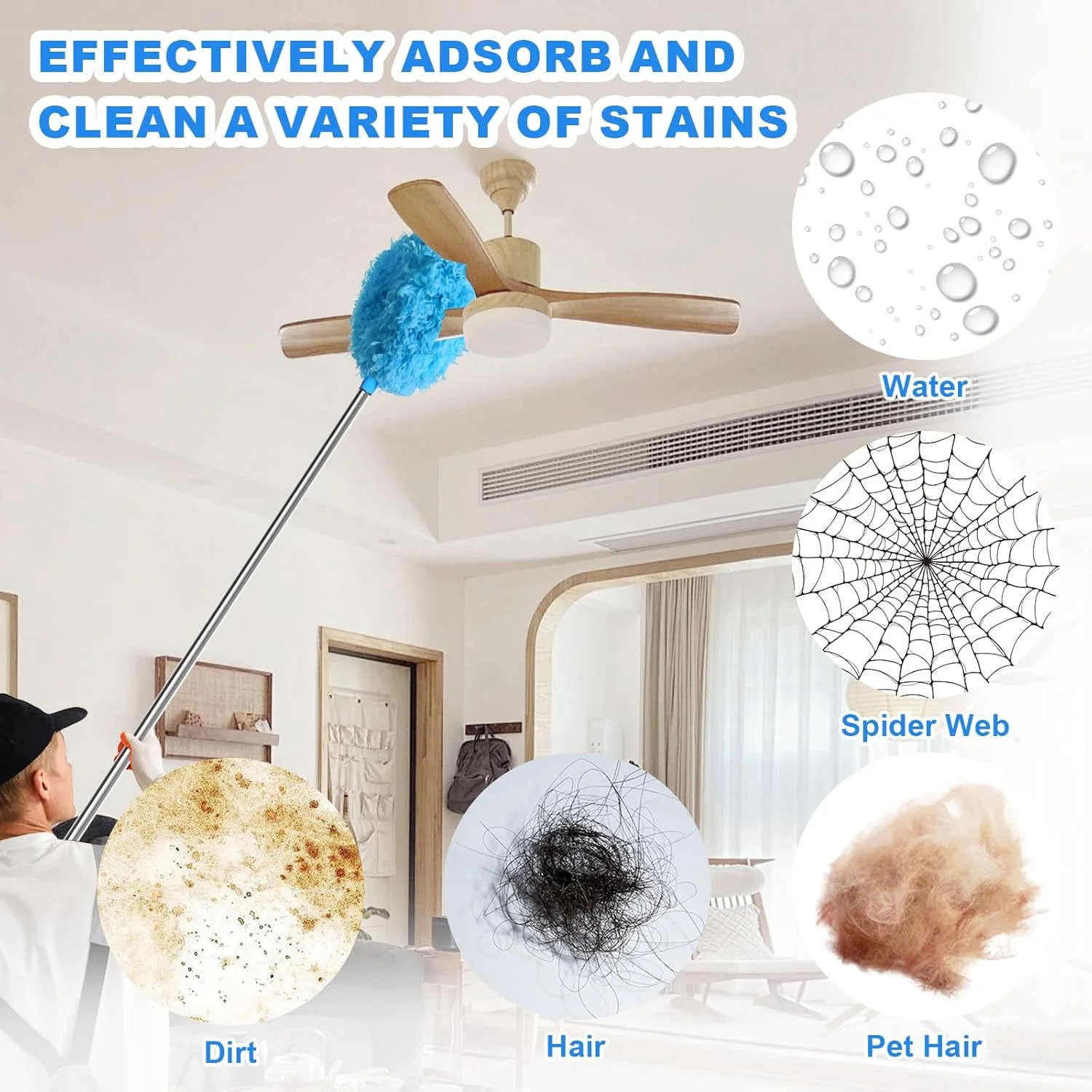 Storystore Ceiling Fan Cleaner Duster – Adjustable Duster with Extension Pole,Du