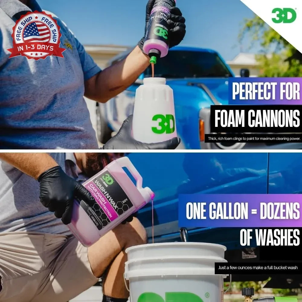 3D Wash N Wax Car Wash Soap – pH Balanced, Easy Rinse, Scratch Free Soap with Wa