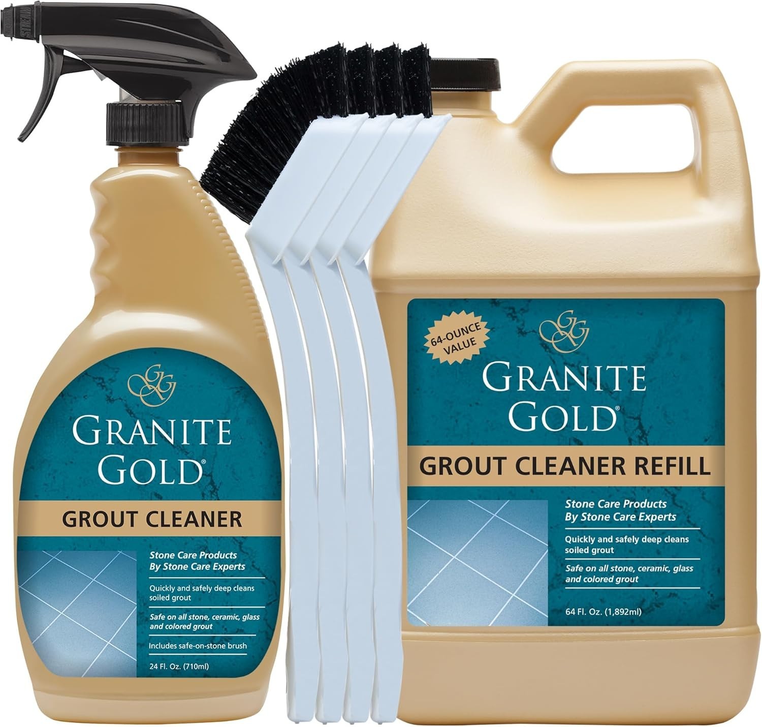 Streak-Free Grout Cleaner for Stone, Ceramic & Glass – 88 Oz, 4 Brushes Included